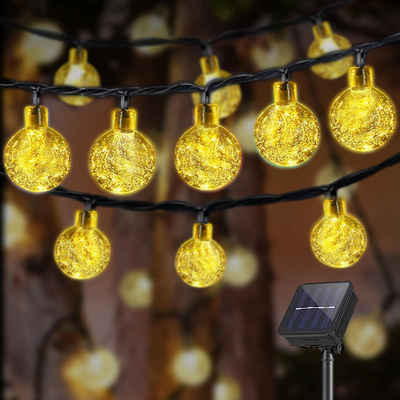 LQWELL LED Solarleuchte LED Kugeln Lichterkette Außen Solar Gartenleuchte, Solar Kettenlicht Kristall Kugeln, LED, ‎Warmweiß, 40LED 10.2M 33FT IP65 8 Modi Lichterkette