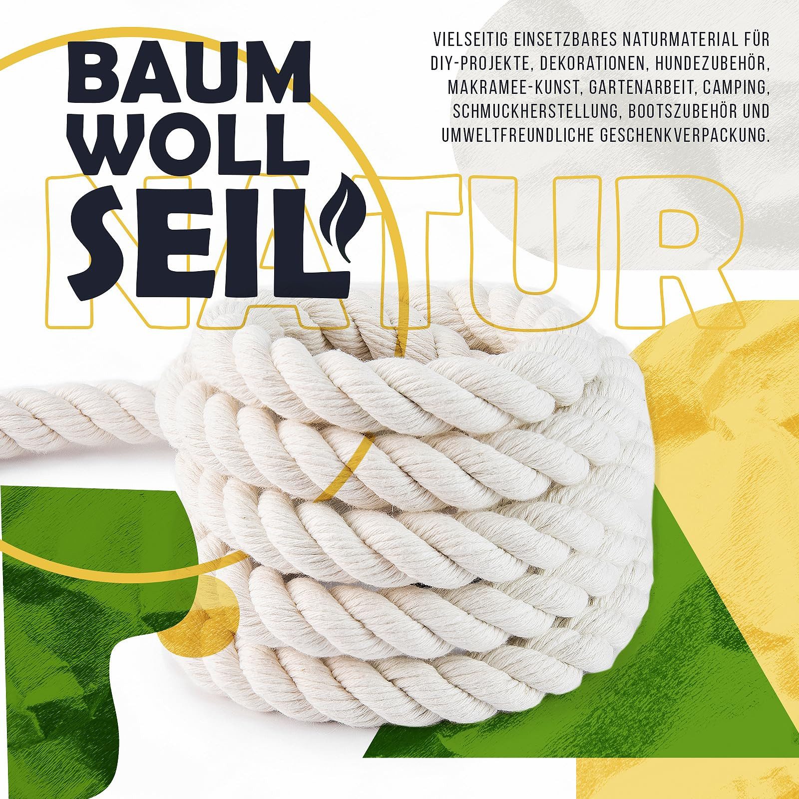 DQ-PP DQ-PP Baumwollseil, 6-20mm, 5m, Baumwollkordel, Makramee, Garn, Seil