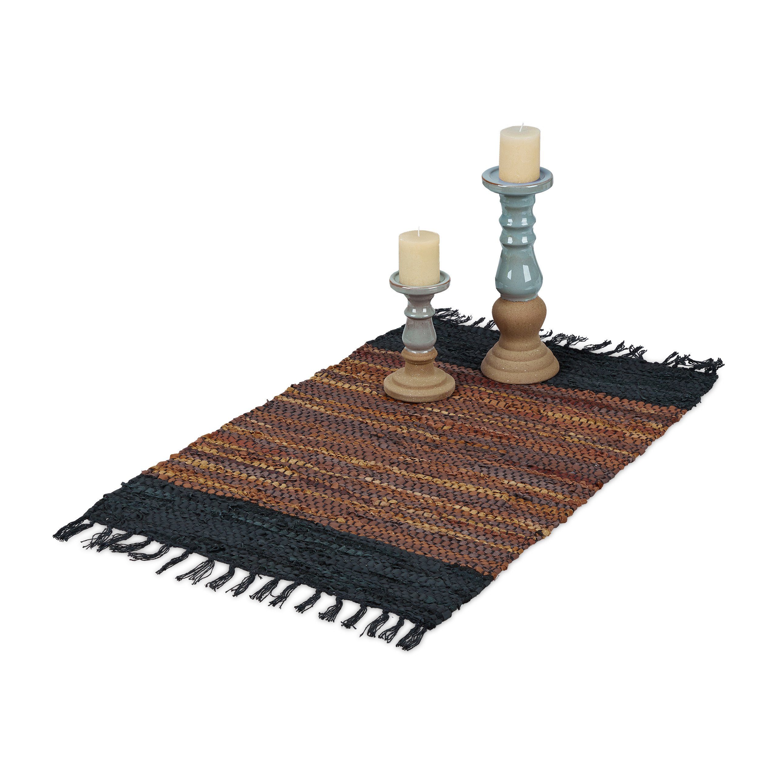 relaxdays Läufer Flickenteppich 60 x 110 cm, Höhe: 5 mm, braun günstig online kaufen