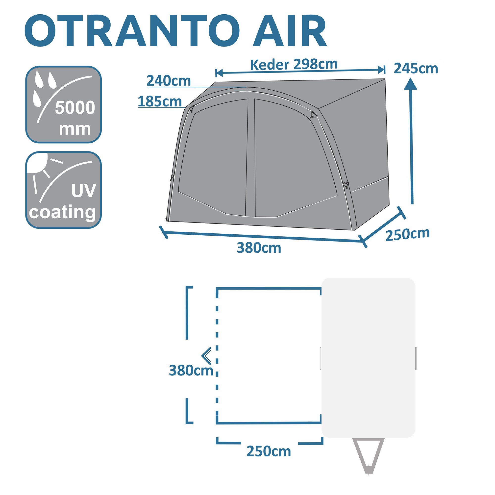yourGEAR Vorzelt your GEAR Otranto Air aufblasbares Sonnenvordach 380 x 250 cm Vorzelt