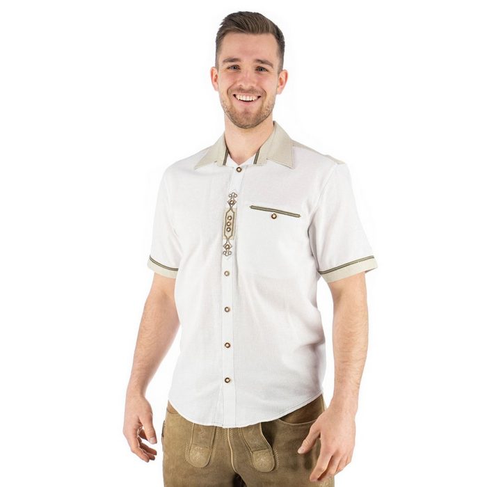 OS-Trachten Trachtenhemd Wimmidu Kurzarmhemd mit Paspeltasche Stickerei auf der Knopfleiste