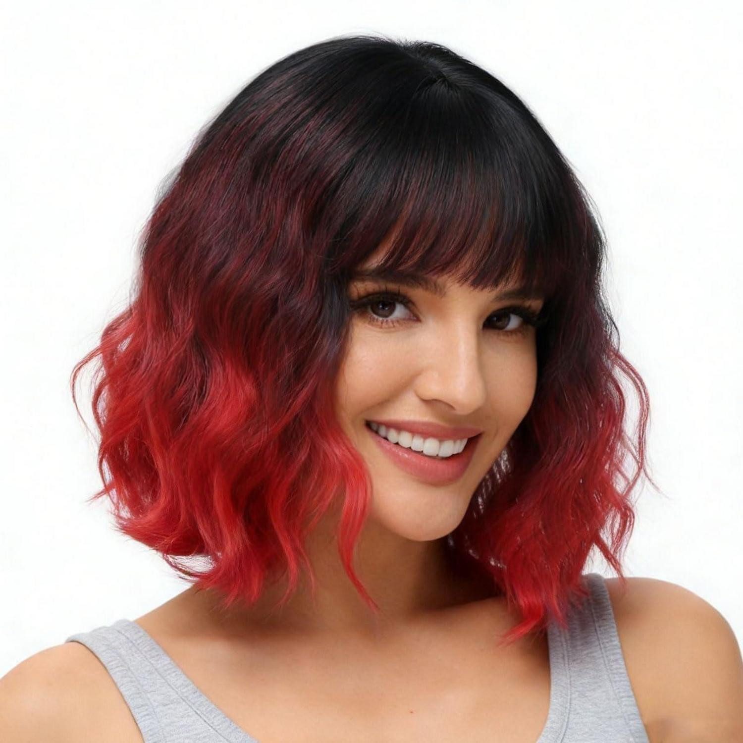 LuxusKollektion Kostüm-Perücke Perücke Bob Damen Pony Karneval Halloween Cosplay Lockig Schwarzrot