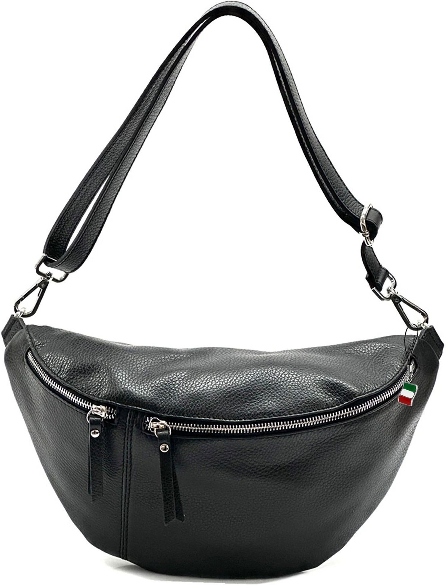 FLORENCE Gürteltasche Florence Echtleder Gürteltasche extragroß (Gürteltasche, Gürteltasche), Damen Tasche Echtes Leder schwarz, Made-In Italy