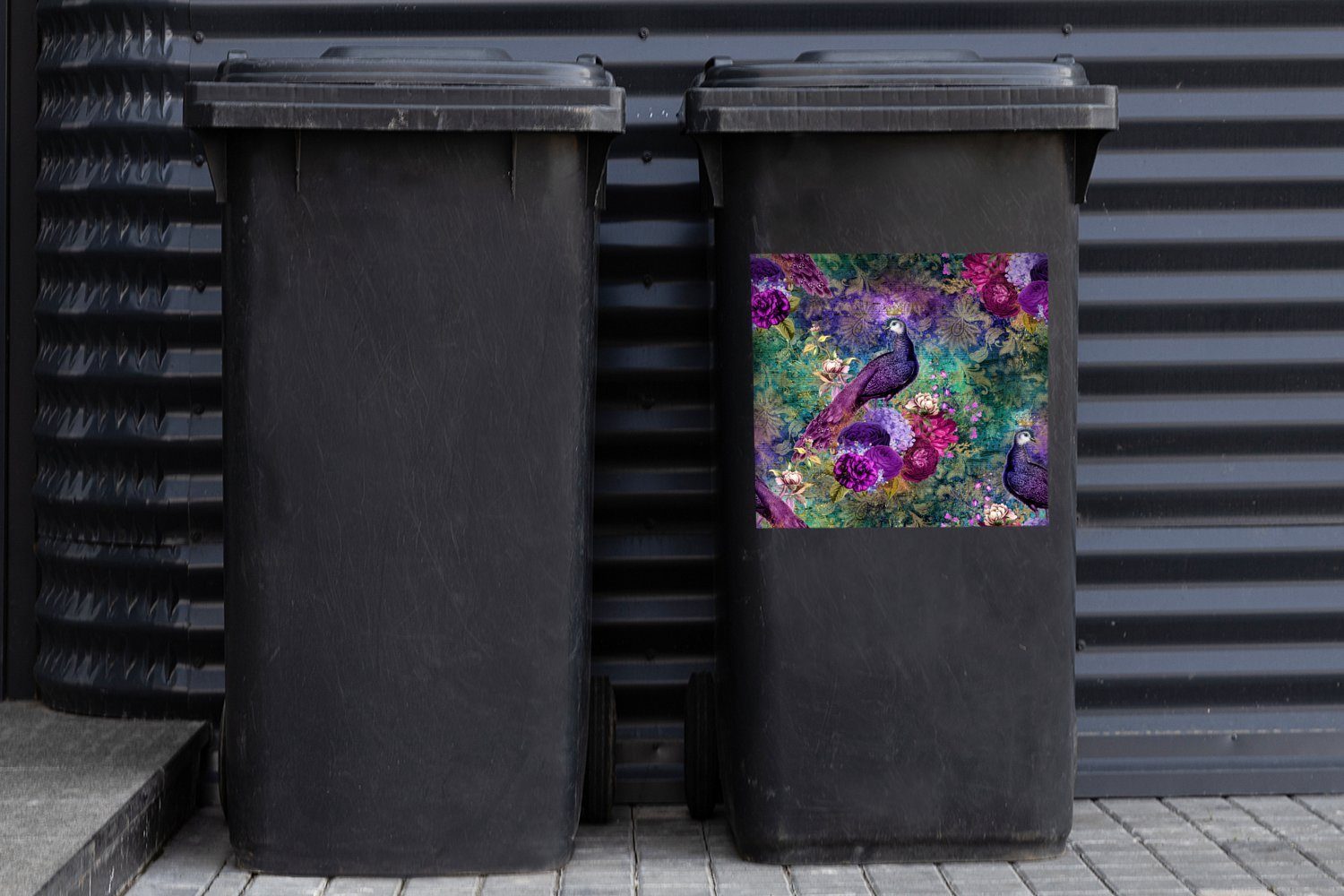 MuchoWow Wandsticker Muster (1 - Violett Pfau Mülleimer-aufkleber, St), Abfalbehälter Container, Sticker, Mülltonne, 