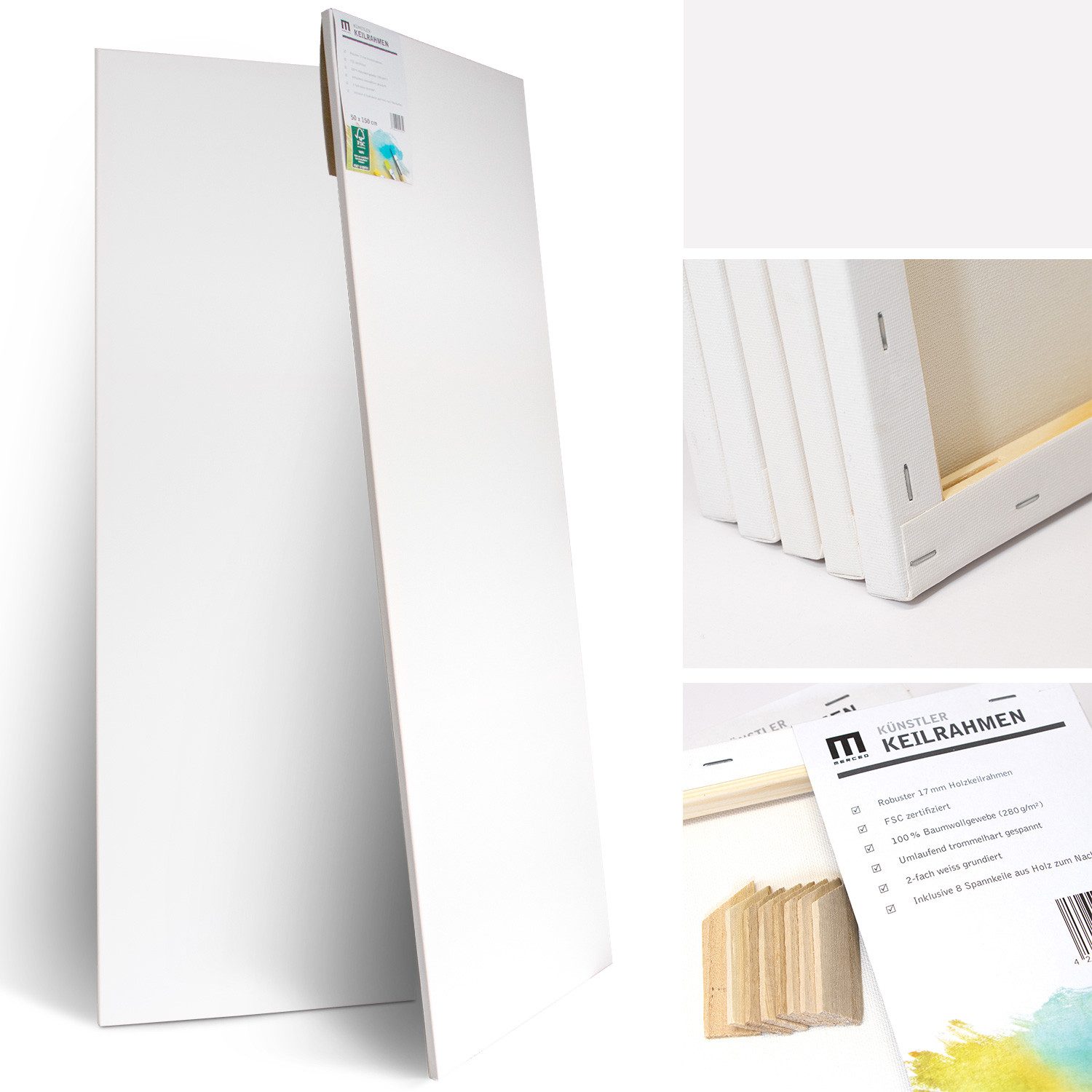 M MERCEO Leinwand, 2er-Set Leinwand 50x150cm (zum Bemalen, Baumwolle, Keilrahmen,280g/m)