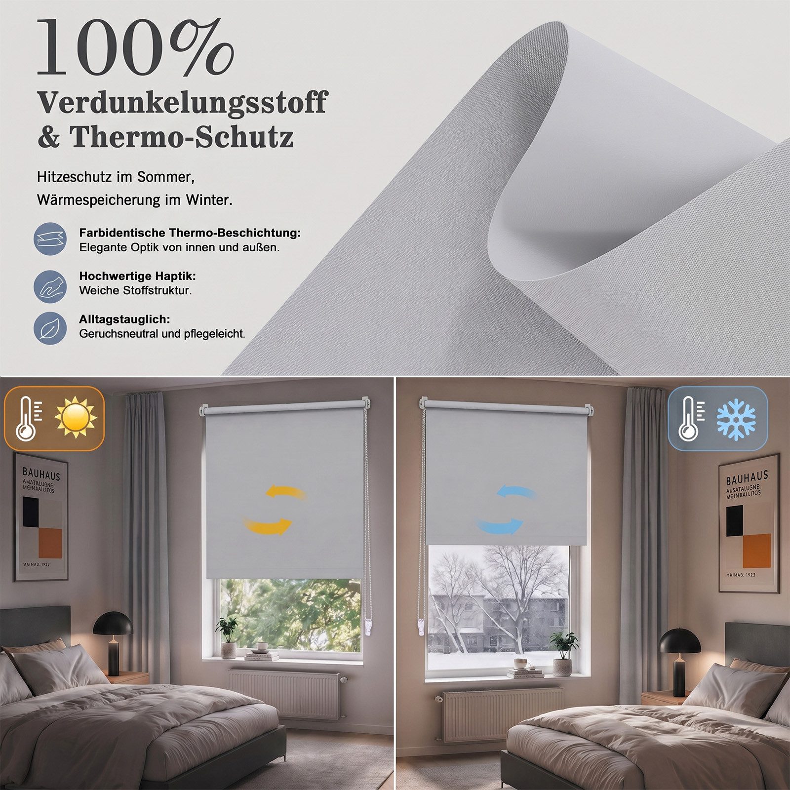 Verdunklungsrollo Rollos für Fenster ohne Bohren Seitenzugrollo Klemmfix Verdunkelnd, Salcar, Klemmfix, 40x130cm,Freihängend, Sonnenschutz, Sichtschutz Thermorollo