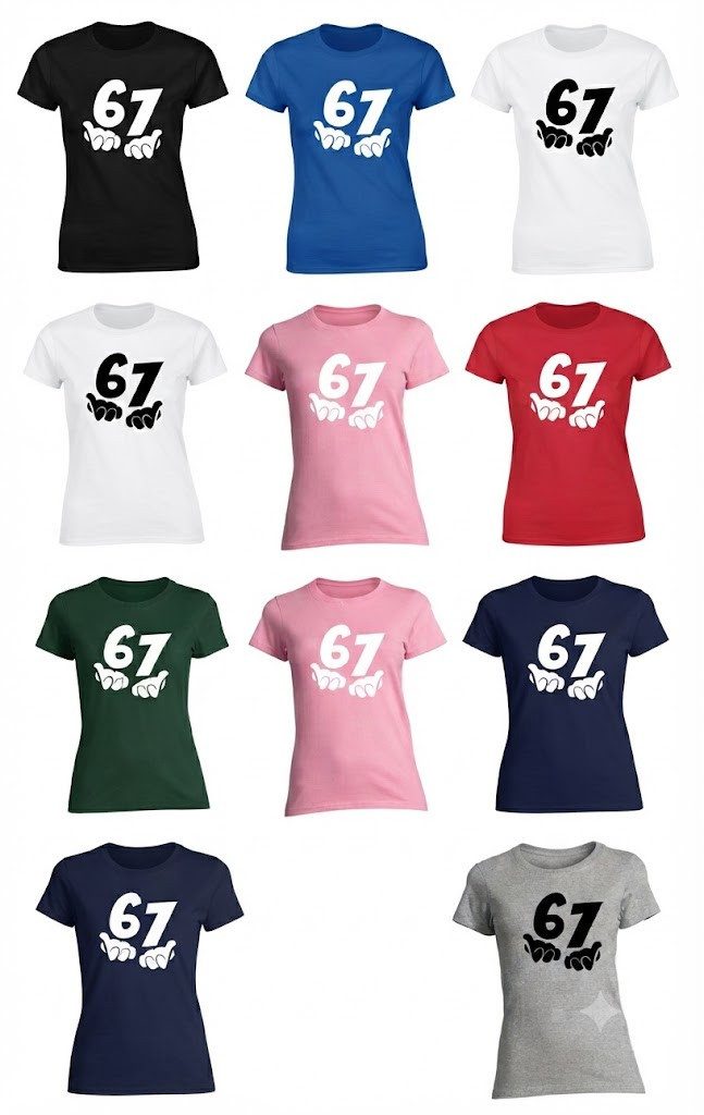 Blondie & Brownie T-Shirt 67 meme Damen Tee Print Lustiger Spruch modern ESports Schule Fun (Einzelstück, Einzelartikel) 67Meme Damen Tee Handzeichen Statement