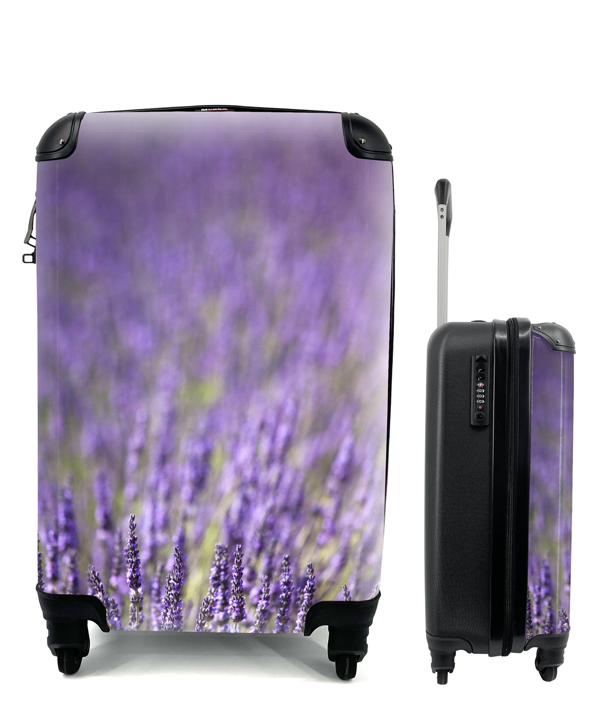 MuchoWow Handgepäckkoffer Nahaufnahme eines Feldes mit lila Lavendel, 4 Rollen, Reisetasche mit rollen, Handgepäck für Ferien, Trolley, Reisekoffer