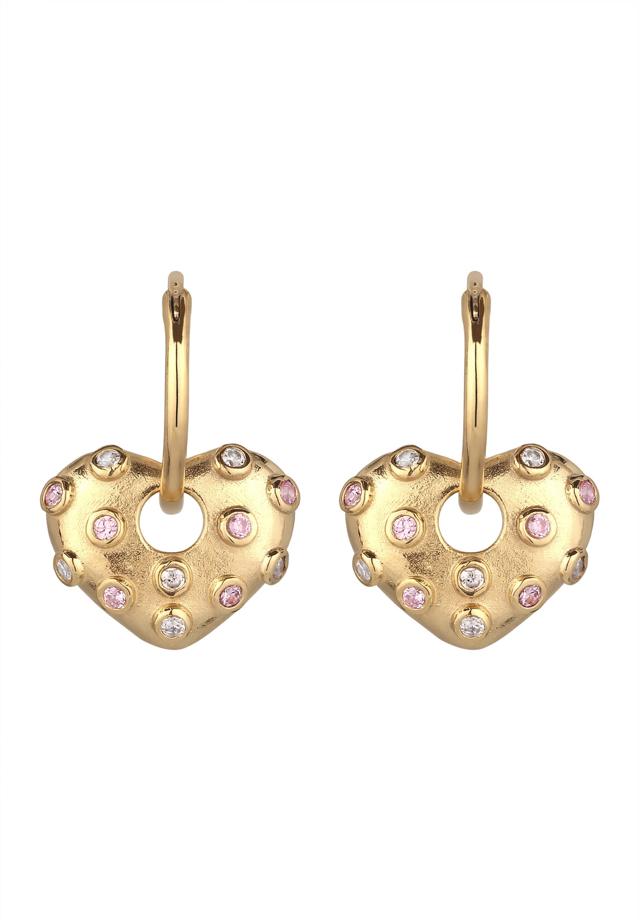 Elli Paar Creolen Creole mit Herz Zirkonia Rosa 925 Sterling Silber vergoldet