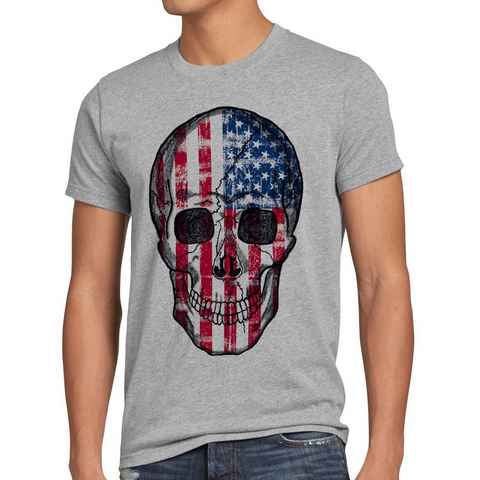 style3 Print-Shirt Herren T-Shirt USA Skull Totenkopf stars stripes flagge amerika knochen rocker