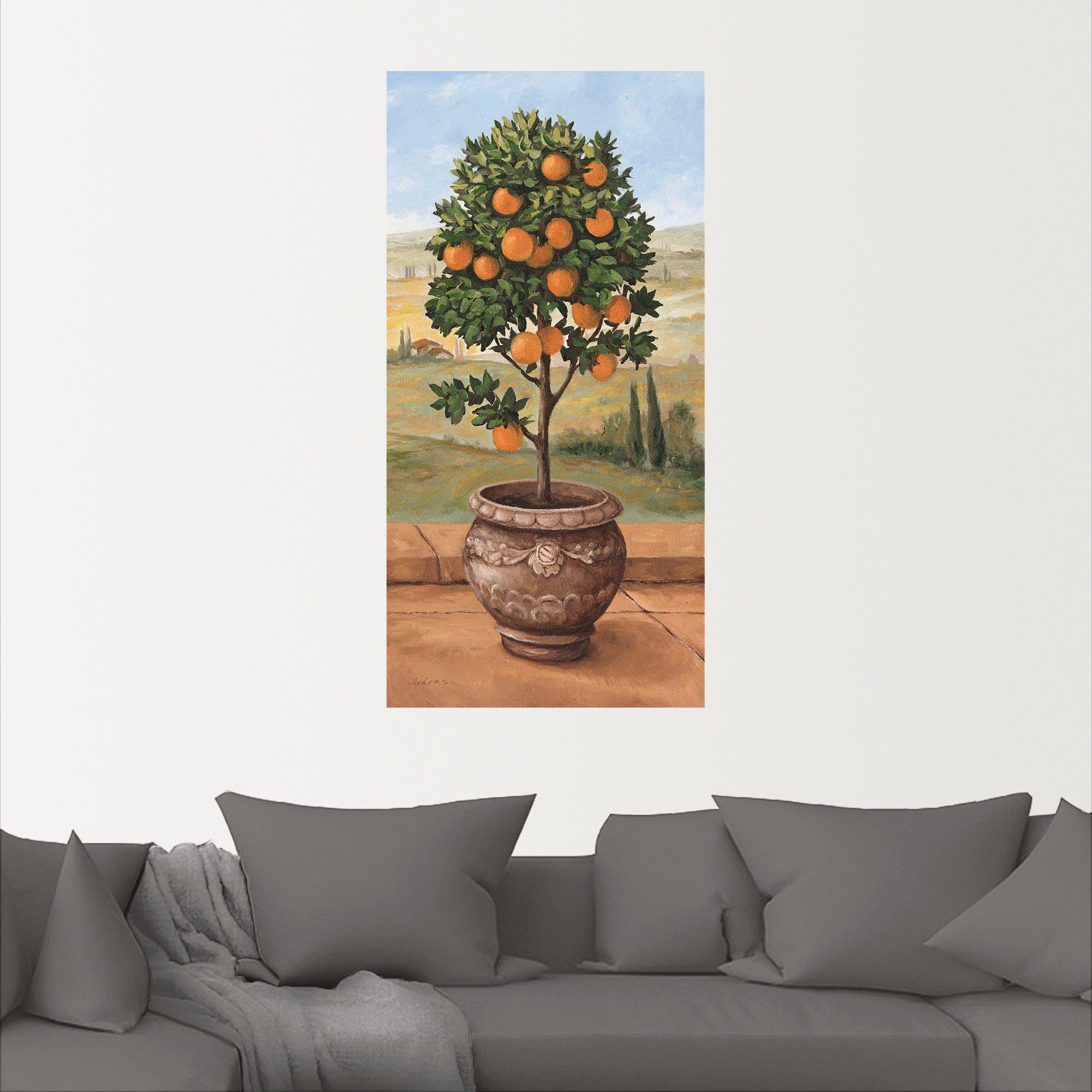 Wandaufkleber Poster St), versch. Artland Leinwandbild, Orangenbaum, (1 Größen Alubild, als oder in Wandbild Bäume