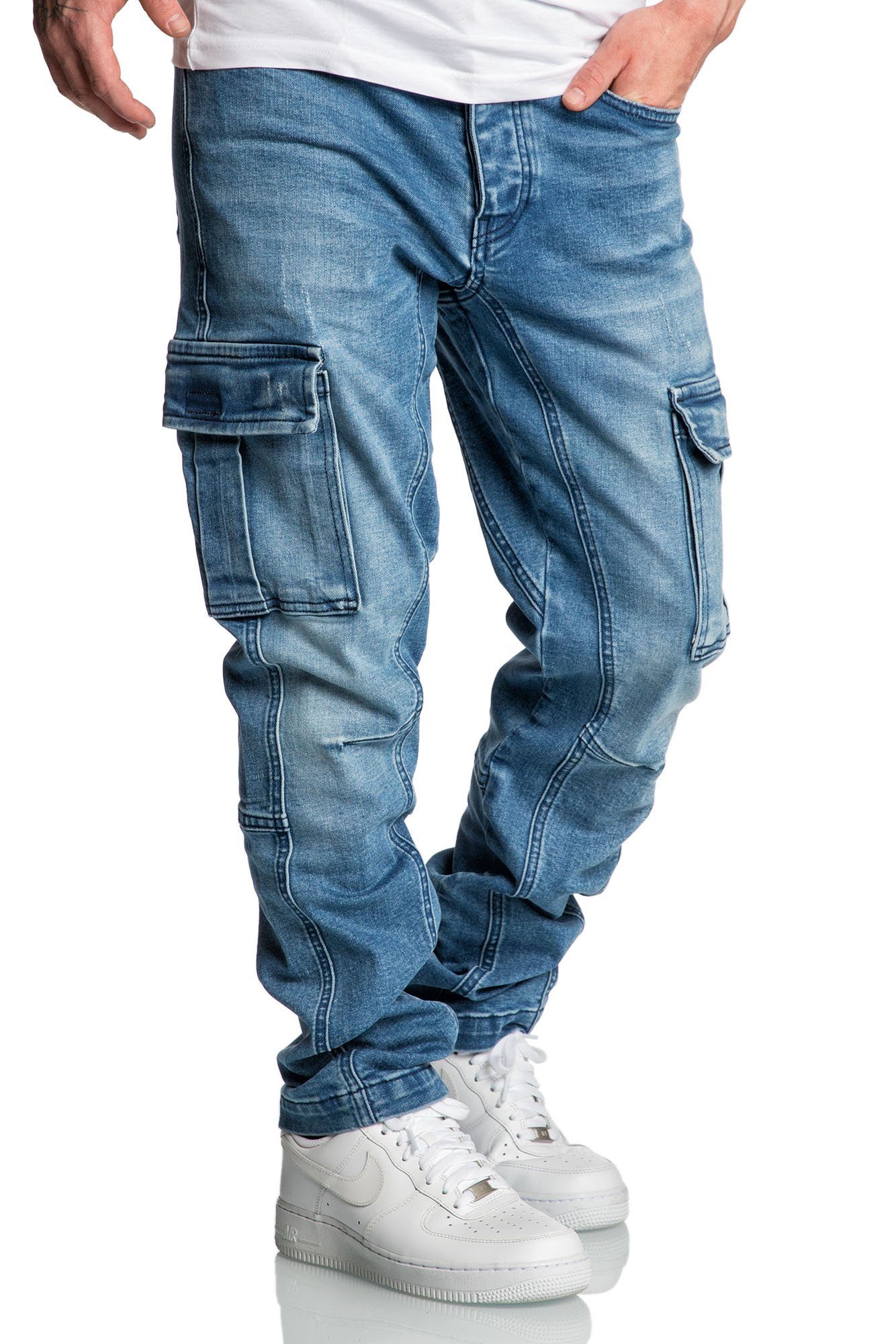 Amaci&Sons Straight-Jeans CARY Jeans Regular Slim Herren Regular Fit Cargo Denim Jeans Hose