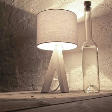Licht-Erlebnisse Nachttischlampe GING, ohne Leuchtmittel, Tischlampe Stoffschirm Grau Holzfuß mit Kabelschalter Lampe