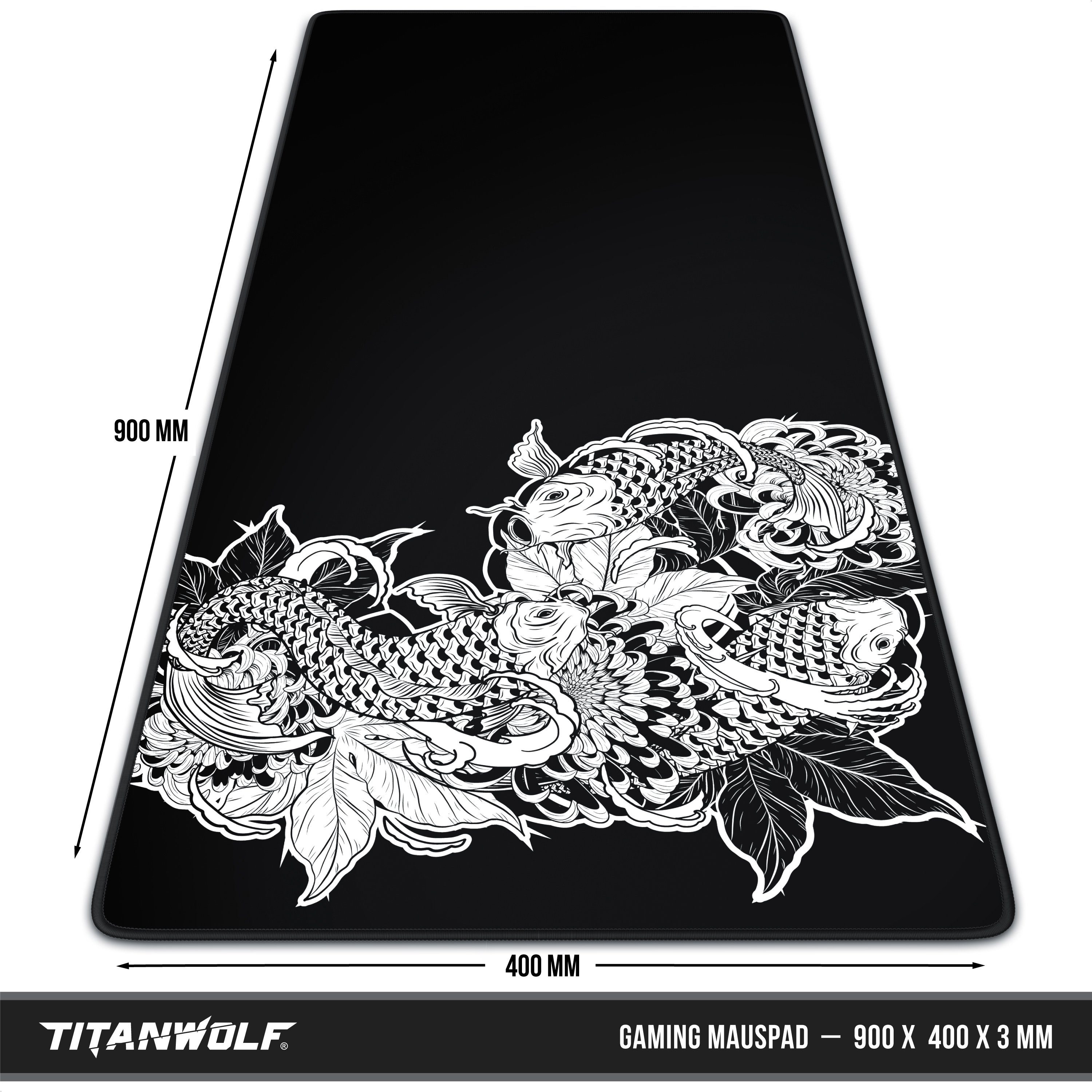 Titanwolf Gaming Mauspad XXL Speed Mousepad 900 x 400 x 3 mm, große Tischunterlage (1-St), rutschfest, abwaschbar, Geschwindigkeit & Präzision, Koi Tattoo 3 – Bild 2 von 5