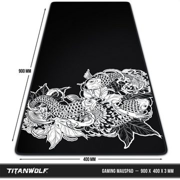 Titanwolf Gaming Mauspad, XXL, glattes Stoffgewebe, Speed Mousepad 900 x 400mm, Koi Tattoo 3