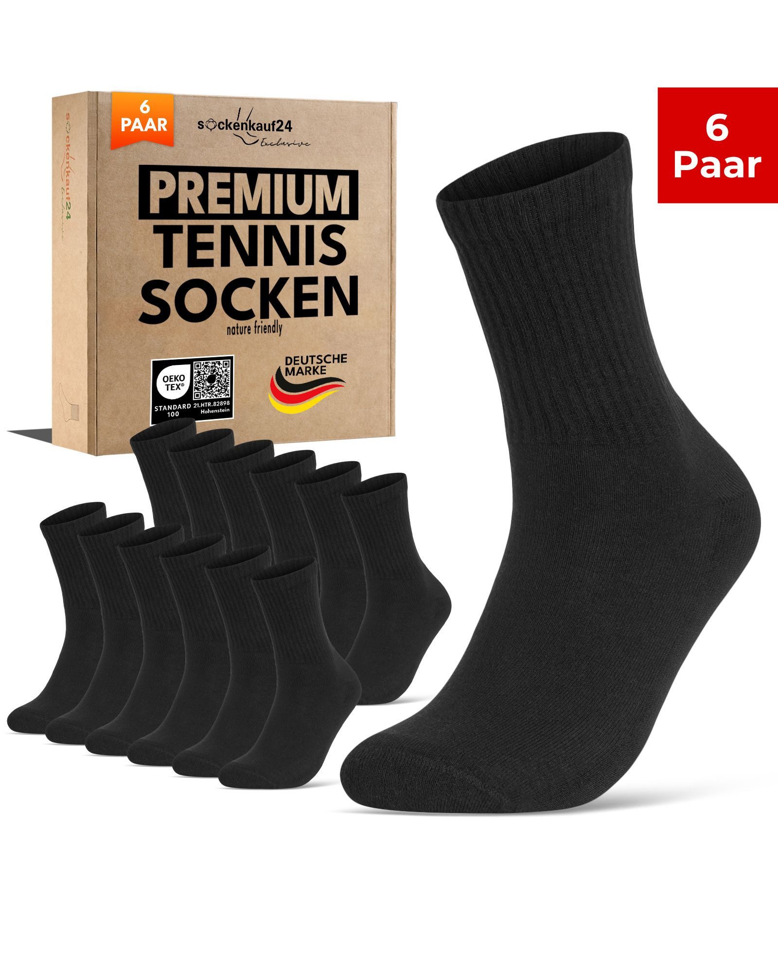 sockenkauf24 Tennissocken Herren Sportsocken Premium Retro Crew Socken mit Komfortbund (6-Paar) verstärkte Ferse & Fußspitze, gepolsterte Sohle, gekämmte Baumwolle