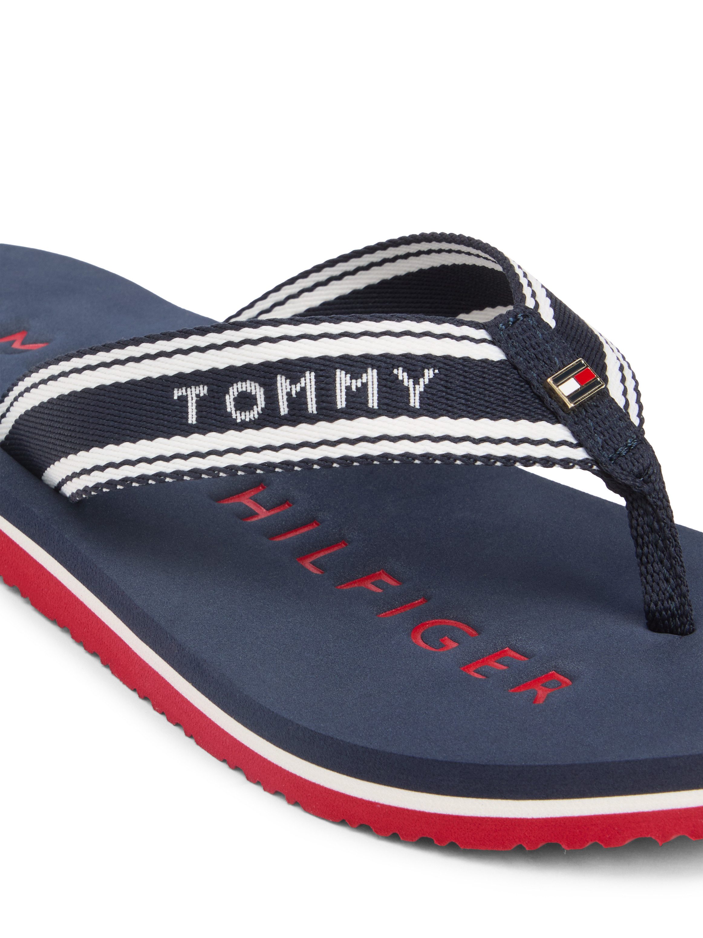 Tommy Hilfiger TH WEBBING SUMMER SANDAL Zehentrenner Sommerschuh, Strandschuh, Dianette mit Streifen und Logoschriftzug