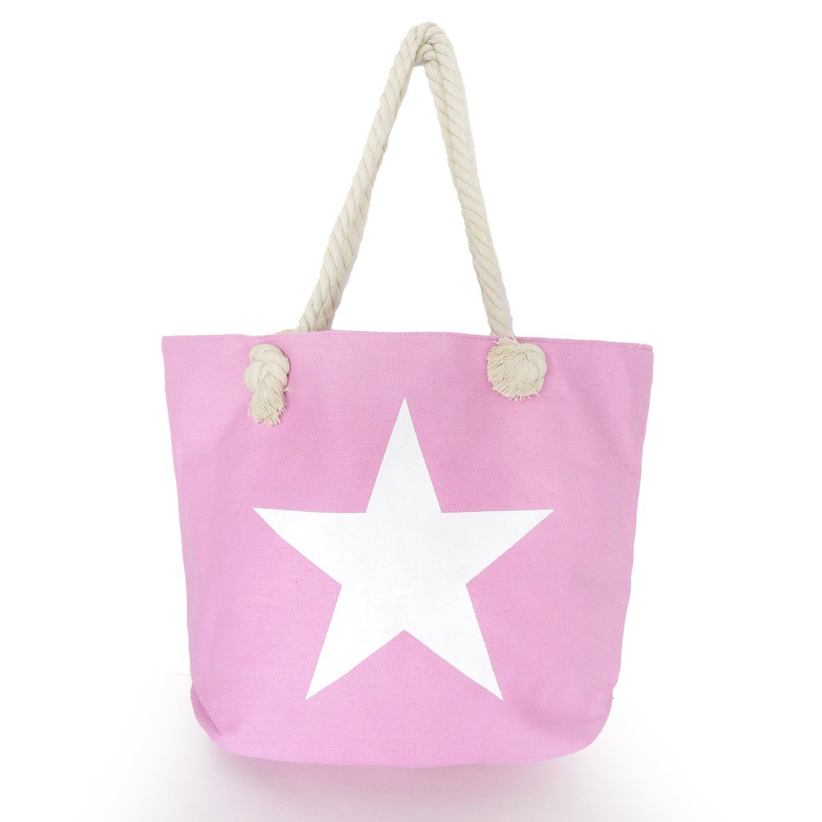 Shopper, Umhängetasche Seilkordeln mit Innentasche Sternaufdruck uni Strandtasche kleine Originelli mit Reißverschluss Sonia rosa
