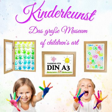 Bada Bing Bilderrahmen zum Basteln für Kinderbilder Aufbewahren von Bildern und Kinderzeichnungen, für 150 Bilder (1 St), DIN A3 Natur mit Magnetverschluss, Aufklappbar, Aufhängung für Hoch und Querformat