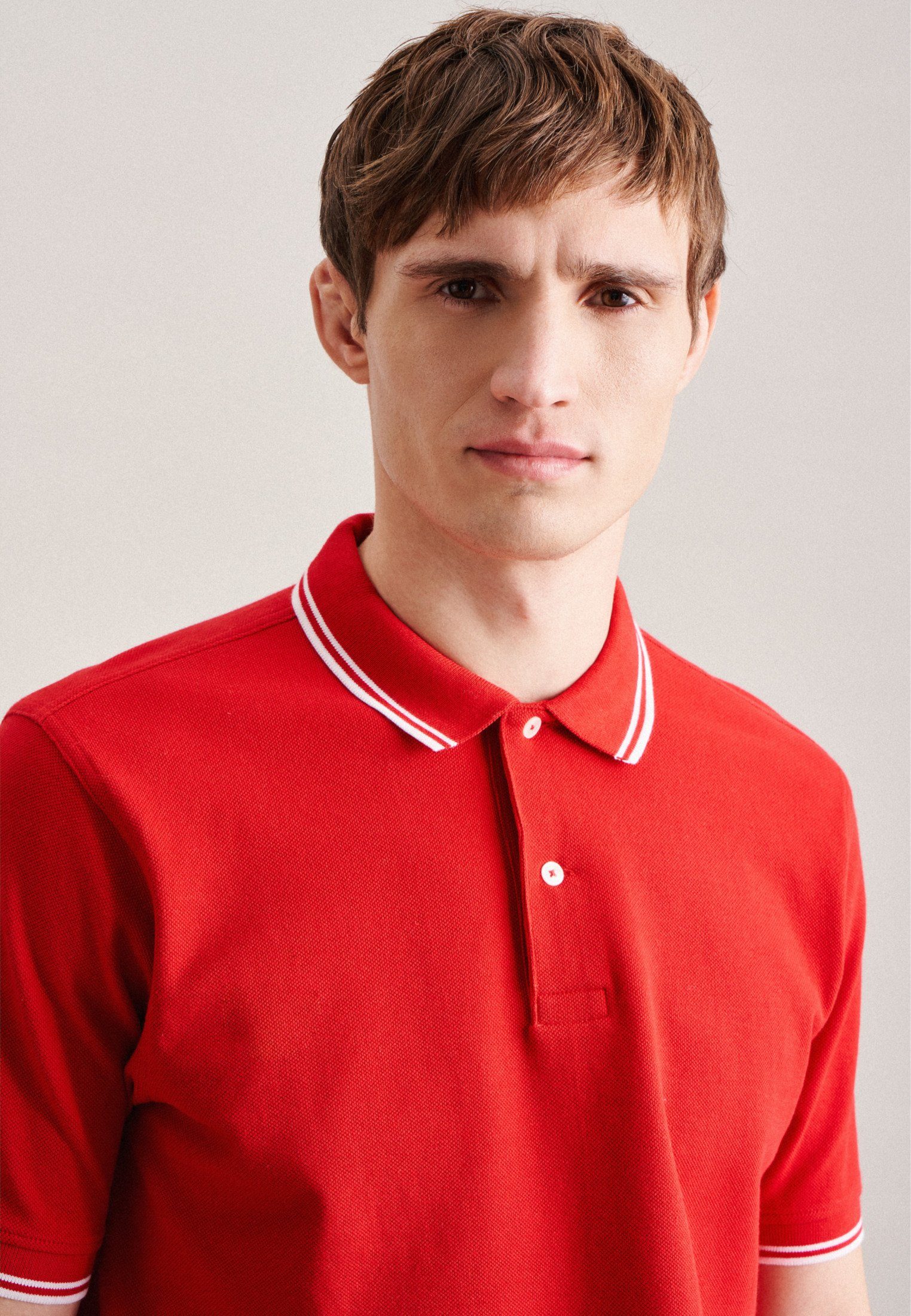 Kurzarm Uni Regular Poloshirt Kragen seidensticker Rot
