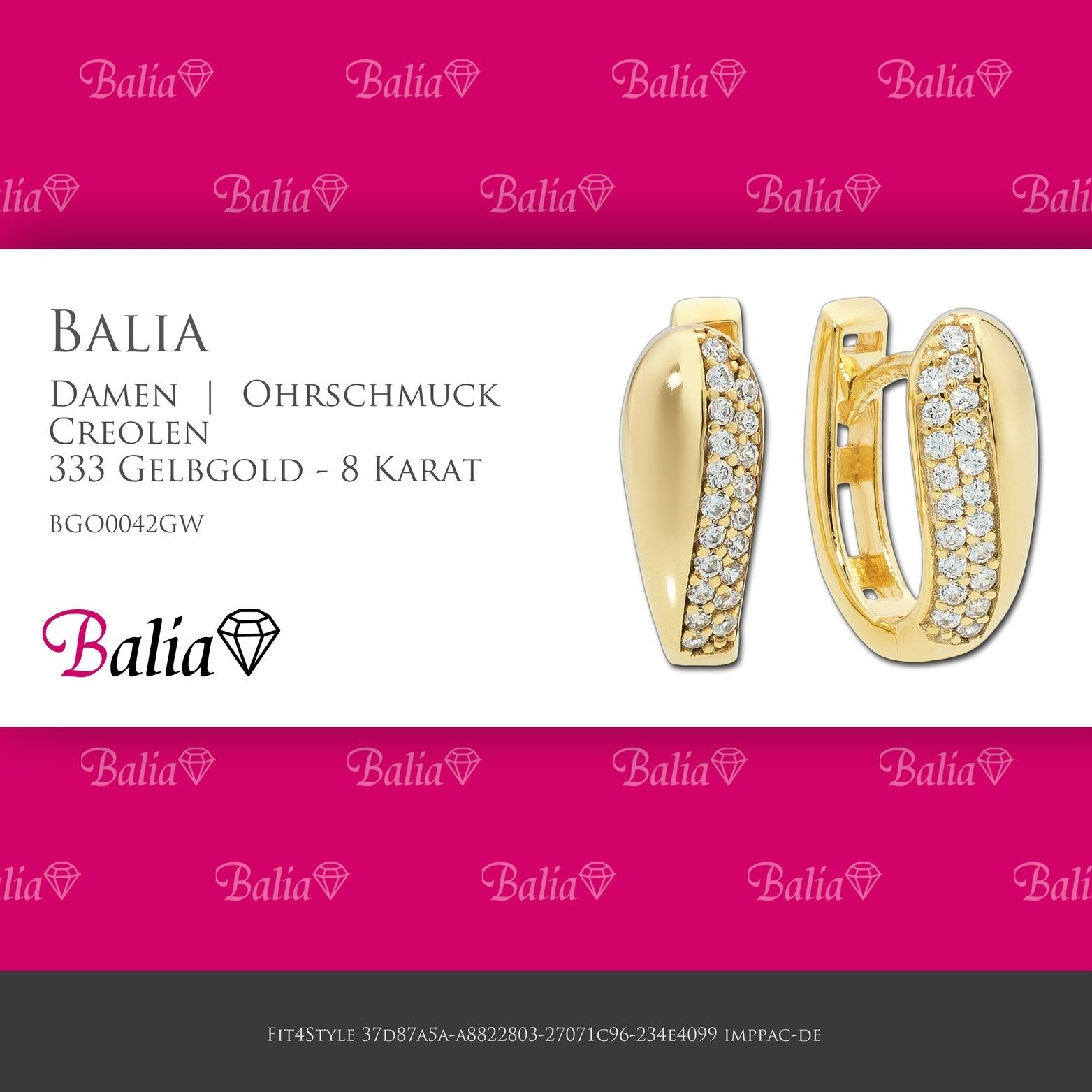 Paar Balia Balia 8 Damen (Creole), ca. Karat, 1,4cm Gelbgold - 333 Gold Creolen Damen 8Karat Creolen Glamour aus für Creolen Ø
