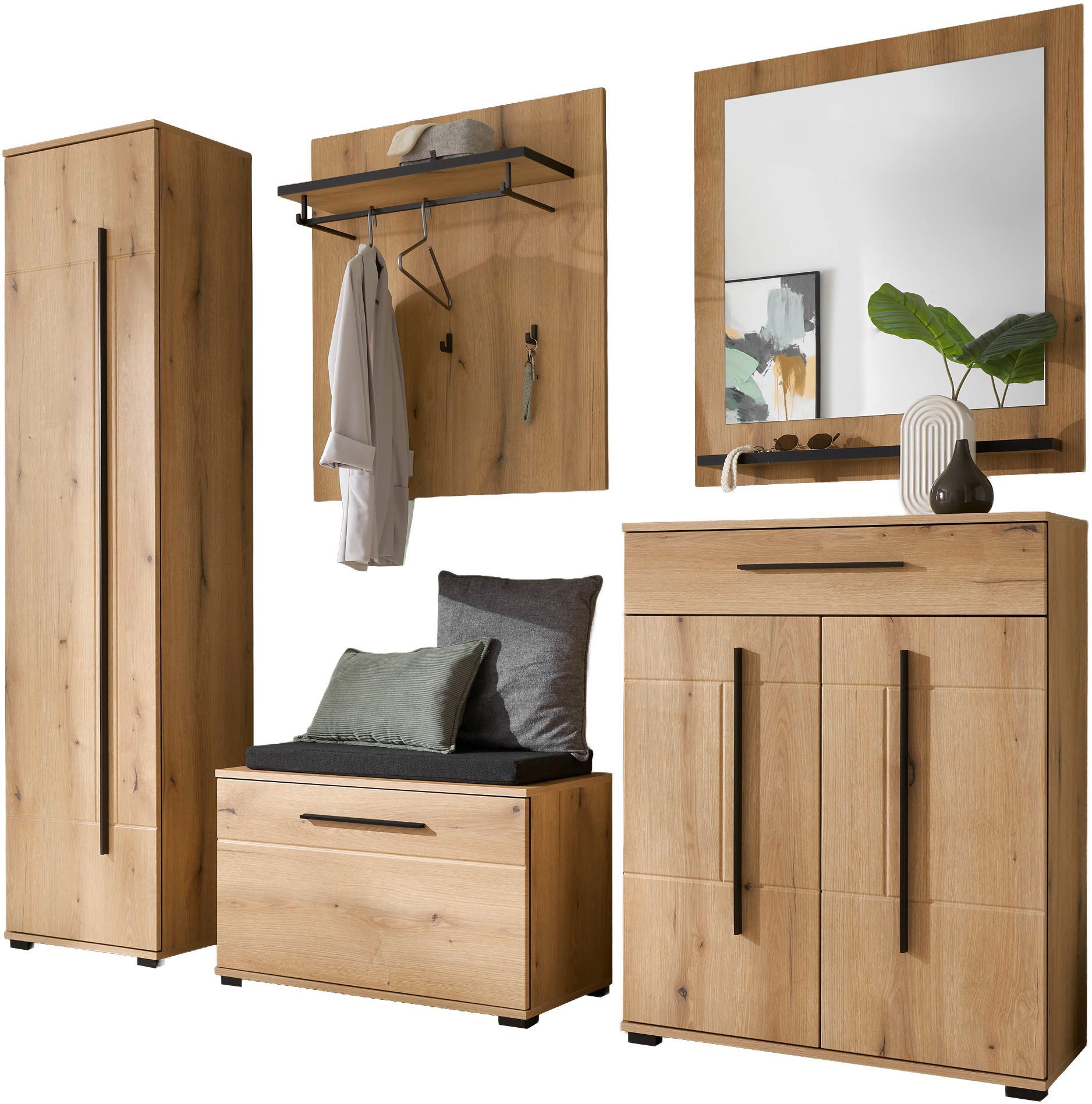 Home affaire Garderoben-Set Cantara, moderne Garderobe, Komplettset mit viel Stauraum, (Komplett-Set, 5-St)