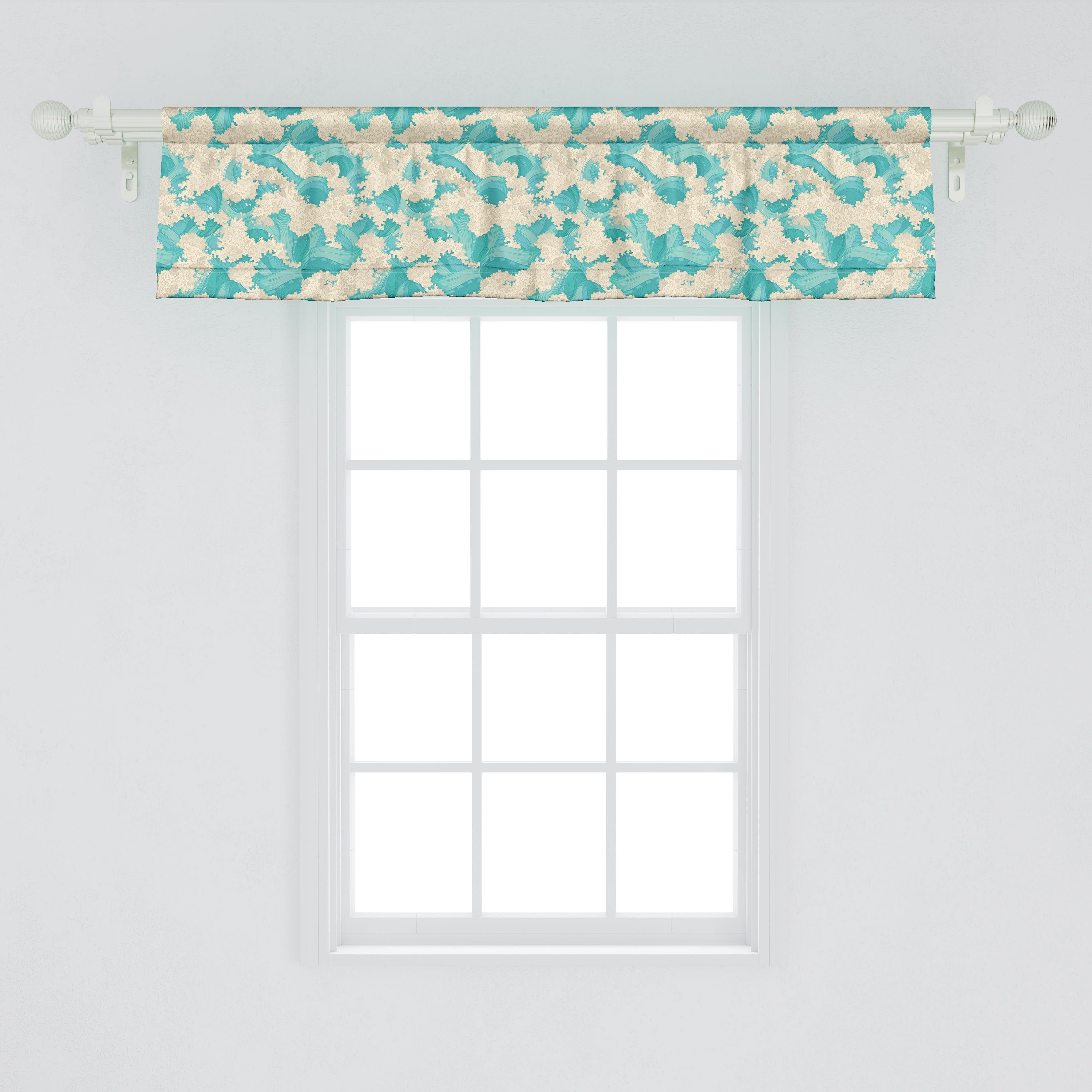 Scheibengardine Vorhang Volant für Dekor Schlafzimmer Coastal Abakuhaus, Stangentasche, mit Microfaser, Blooms Ethnic Oceanic Wellen Küche