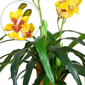 Kunstorchidee Künstliche Orchidee Kunstpflanze Pflanze Kunstblume Gelb Topf 90 cm, Decovego