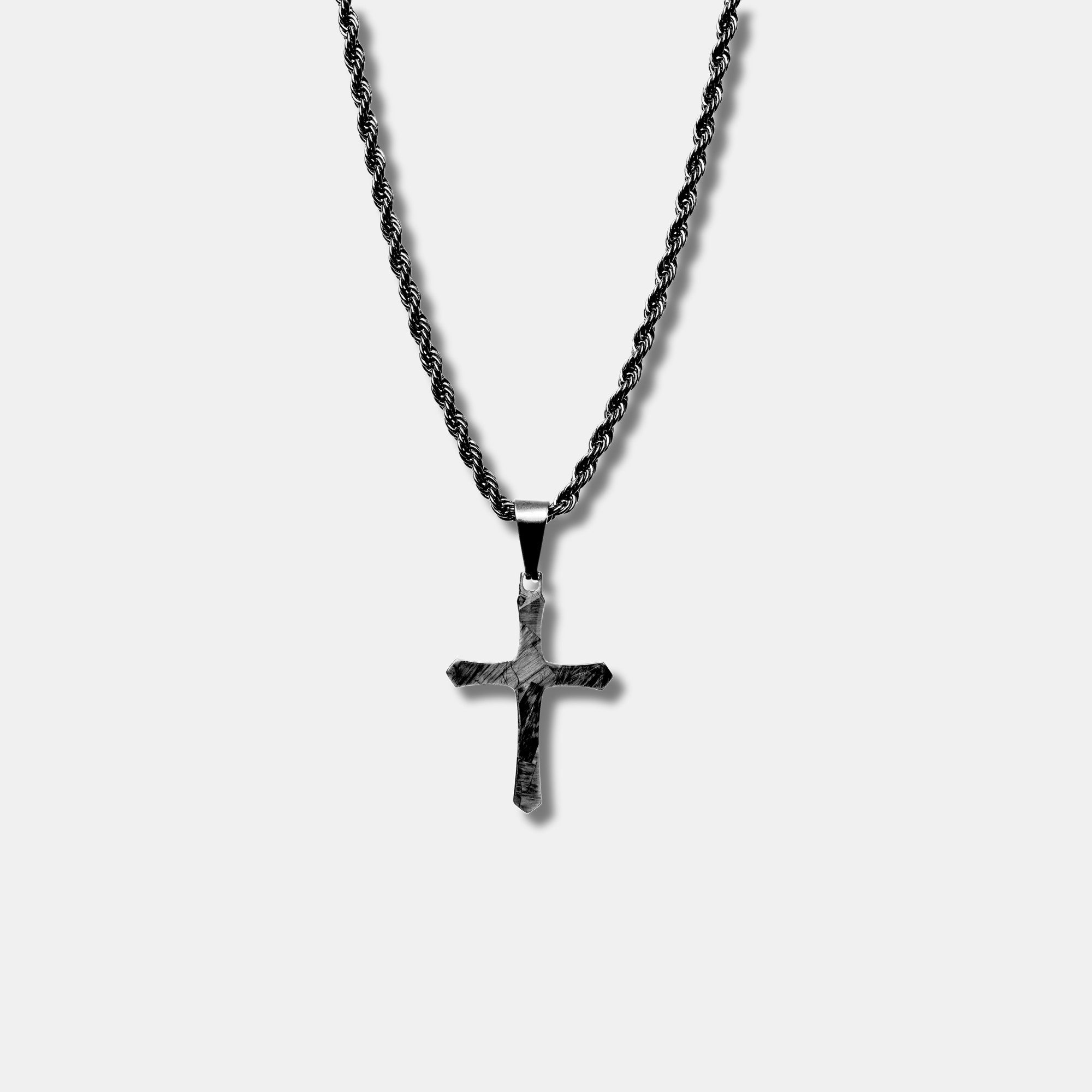 CRBNCNCPT Kette mit Anhänger Carbon Kreuz Anhänger mit schwarzer Edelstahl Kette Herren Halskette