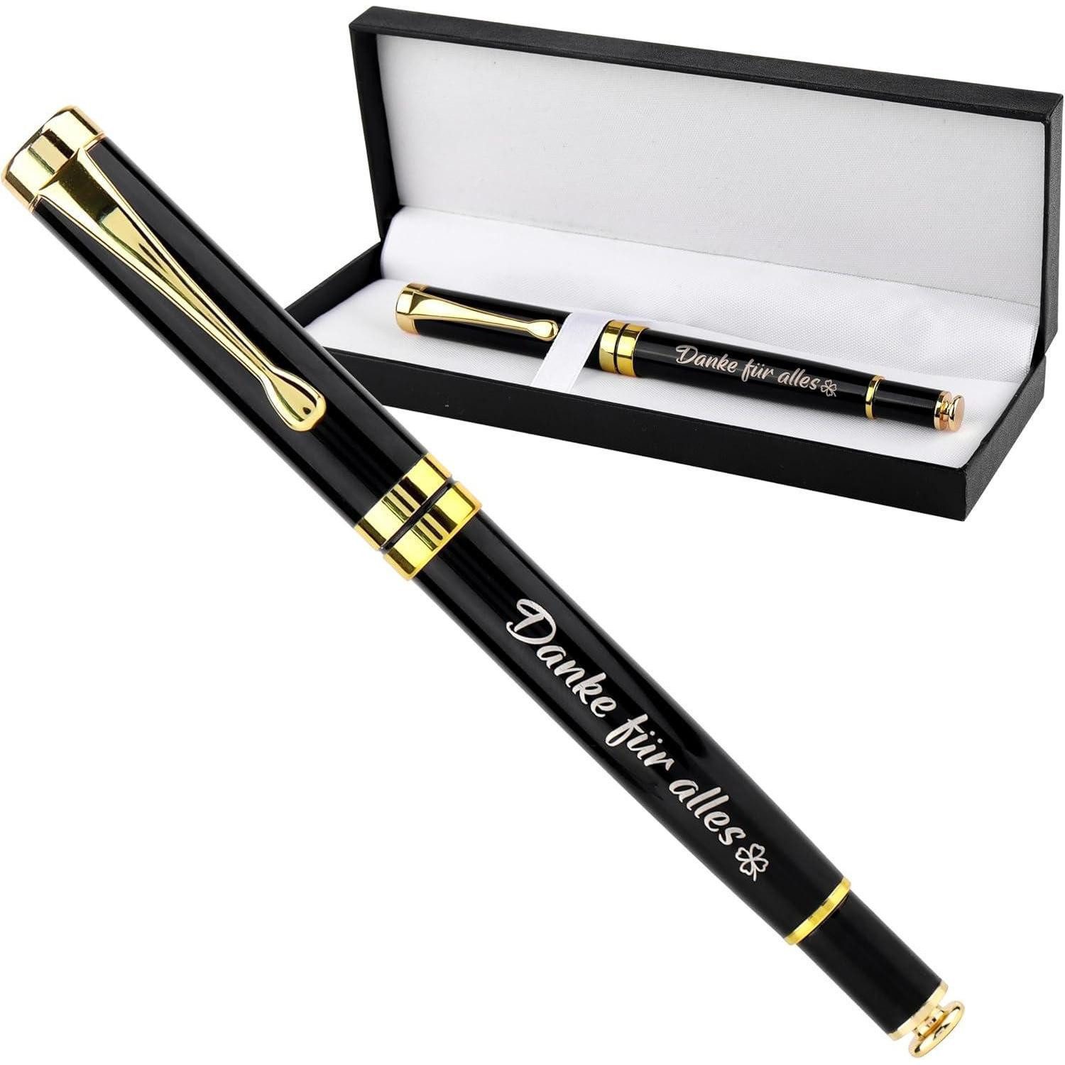 Rebundex Kugelschreiber Dankeschön Geschenk Kugelschreiber mit Gravur Schwarz Gold Luxusbox