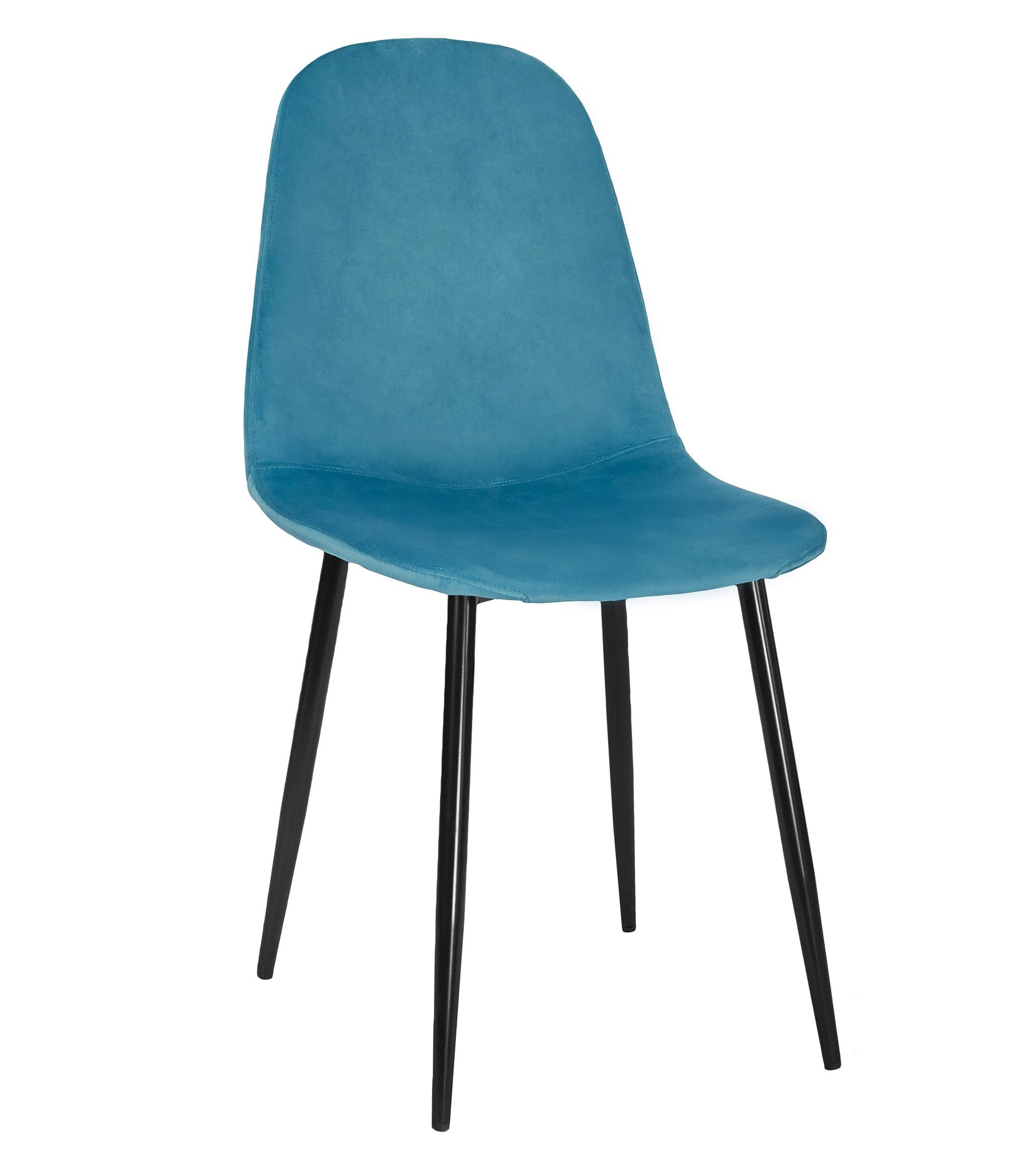 Stuhl Esszimmerstuhl 4x Set mit Polster, blau Polsterstuhl Collective Beinen Home 4er Esszimmerstuhl Wohnzimmerstuhl schwarzen
