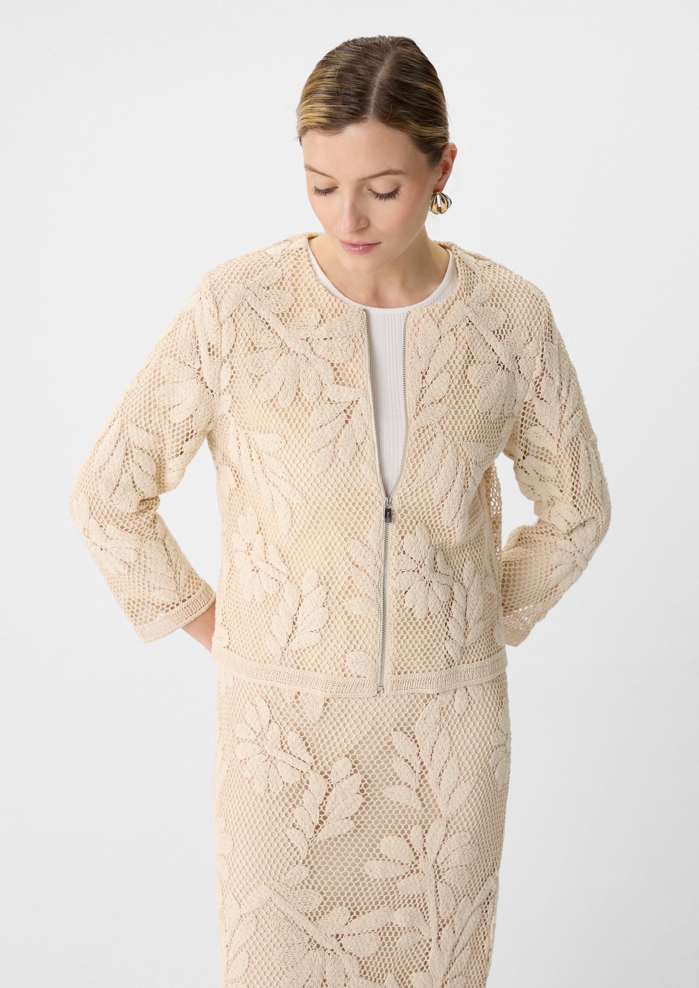 Jackenblazer Häkel-Jacke im Boxy Fit mit floralem Muster