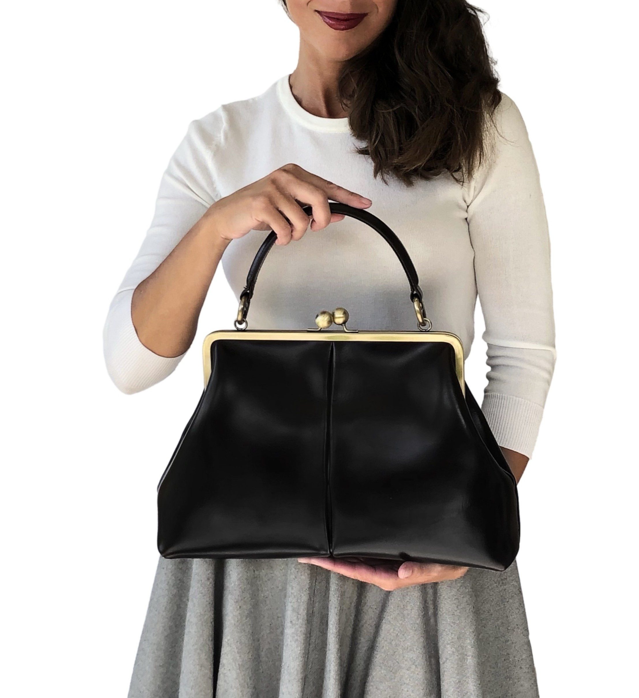 Taschenkinder Handtasche Damen Ledertasche "Vintage Olive" Henkeltasche und Schultertasche (einfach), Echtes Glattleder vom Rind