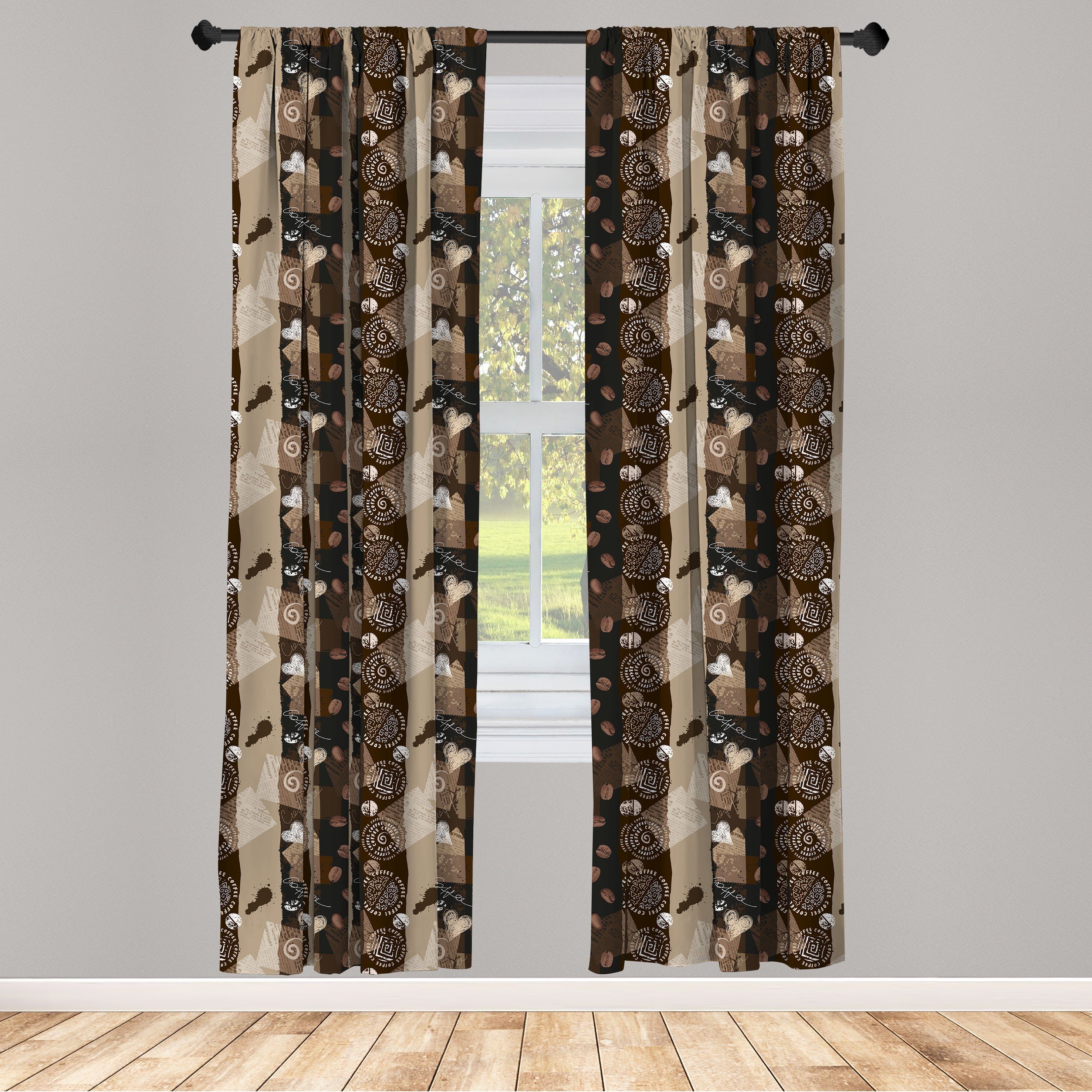 Gardine Vorhang für Wohnzimmer Schlafzimmer Dekor, Abakuhaus, Microfaser, Braun Kaffee Typo Herzen Bohnen