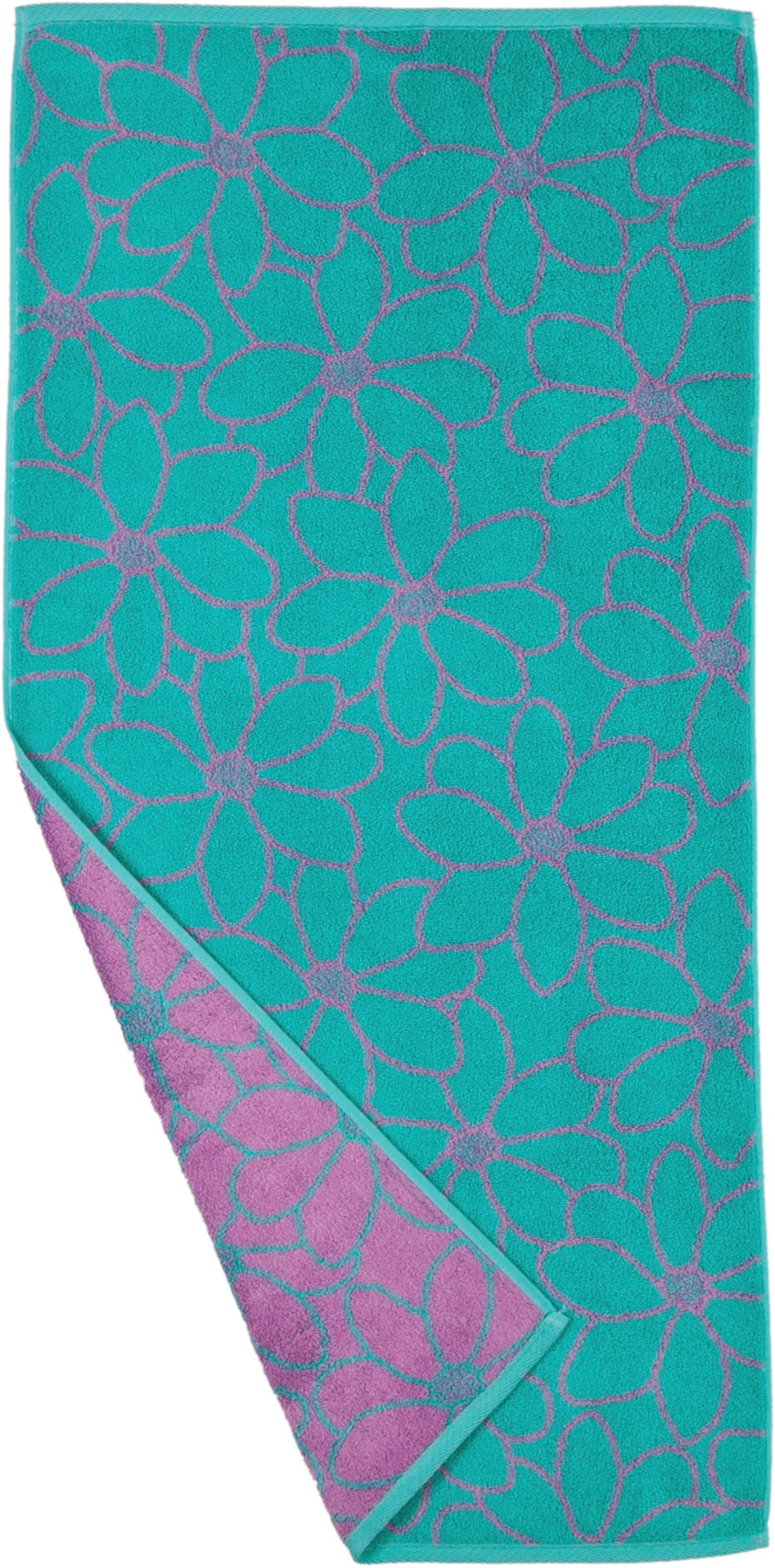 ROSS Handtücher Frottier aus feinster Bleached Blütenfond, Mako-Baumwolle (2-St), Aqua-Mauve
