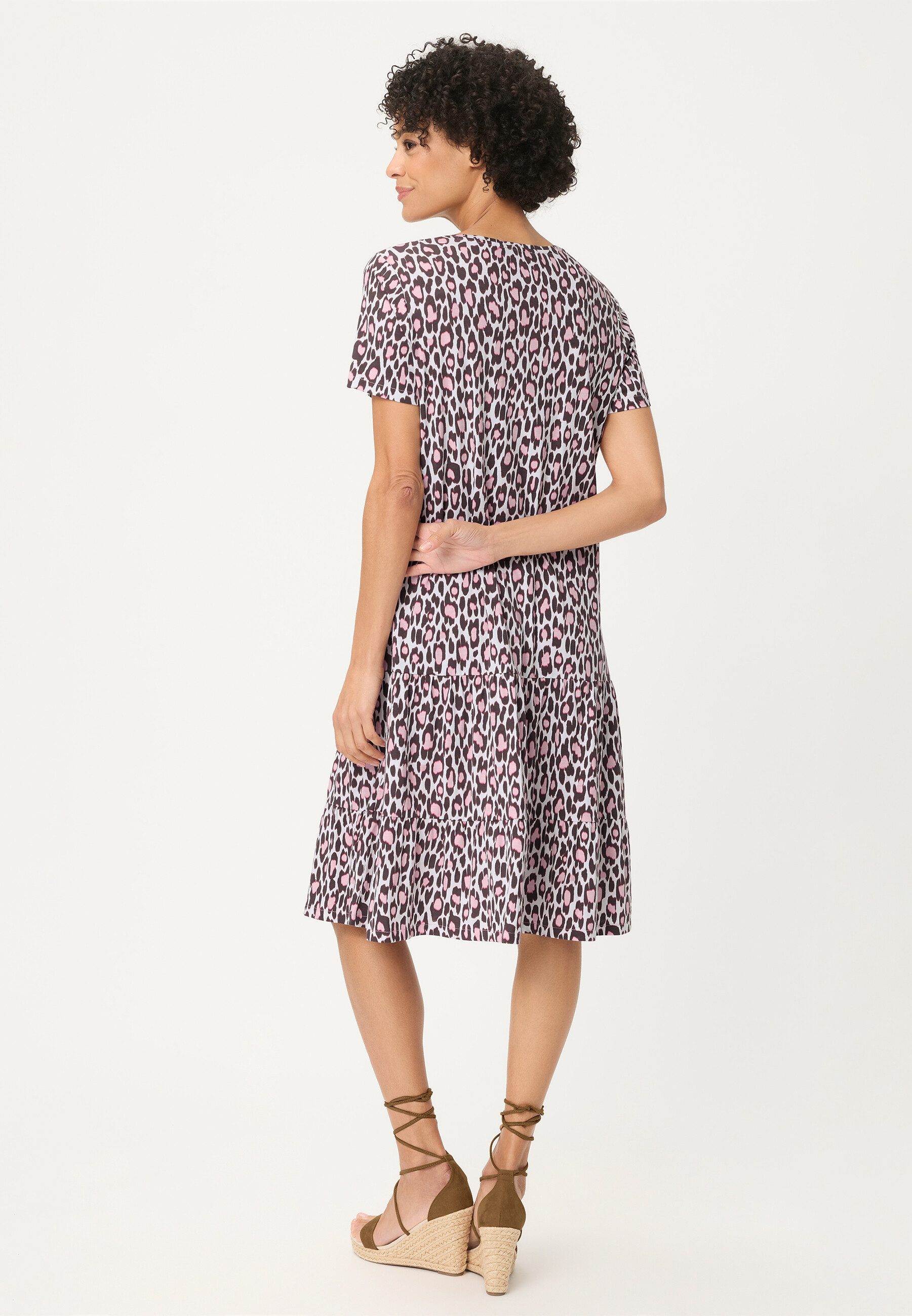 Olsen Midikleid Jerseykleid mit Allover-Dessin und Volants