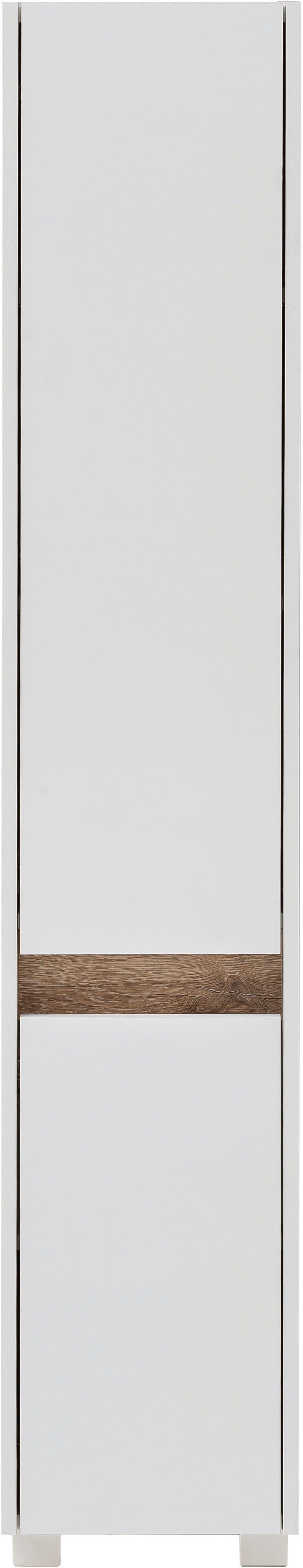 Schildmeyer Hochschrank Cosmo Höhe 164,5 Blende | modernen Wildeiche-Look weiß cm, Badezimmerschrank, weiß im