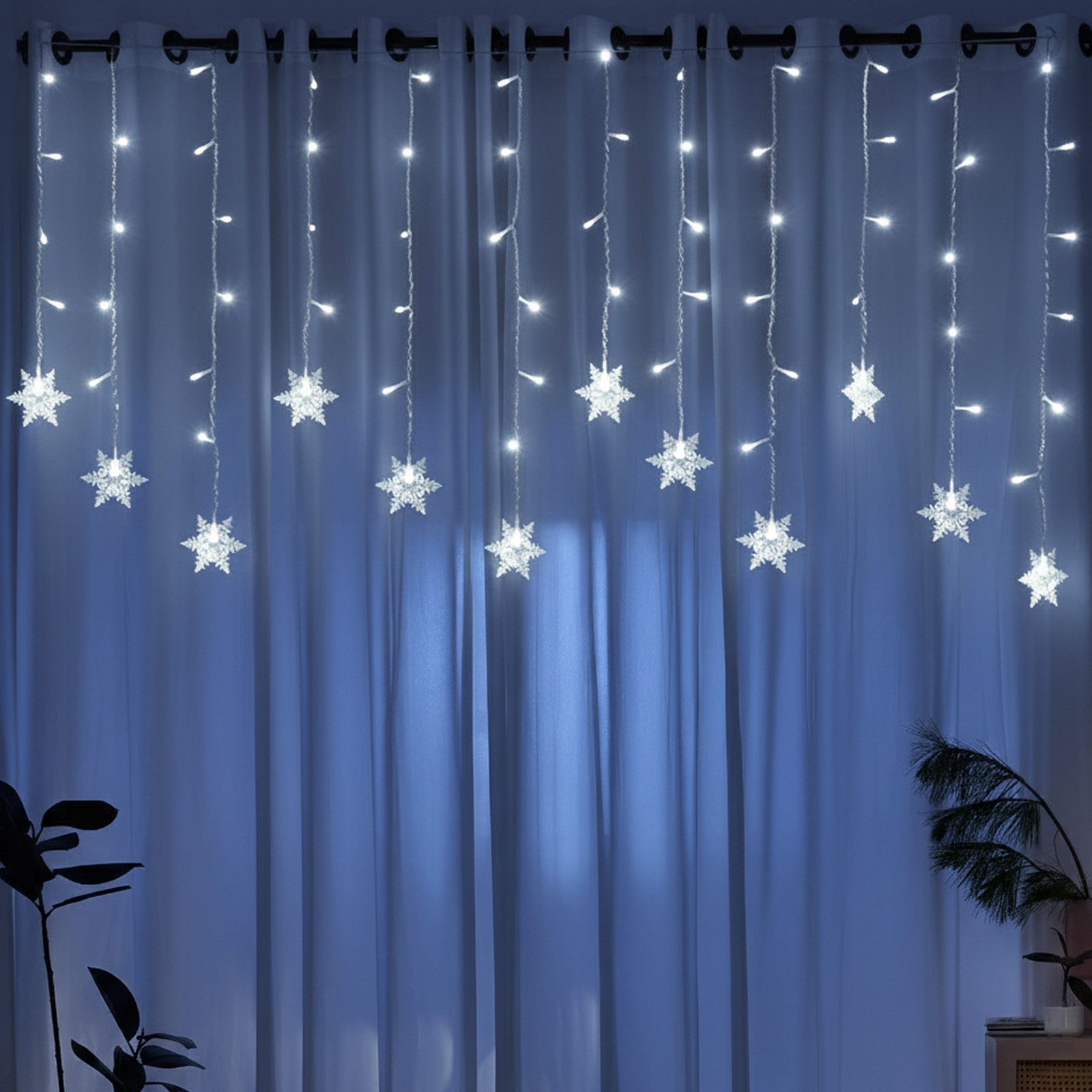 Jibenhome LED-Lichterkette Schneeflocke Lichtervorhang 8 Modi, Timer, mit S günstig online kaufen