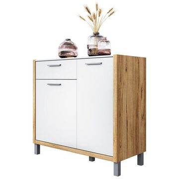 Newroom Sideboard Manhattan, Catania Eiche Kommode Weiß Modern Highboard Anrichte Wohnzimmer