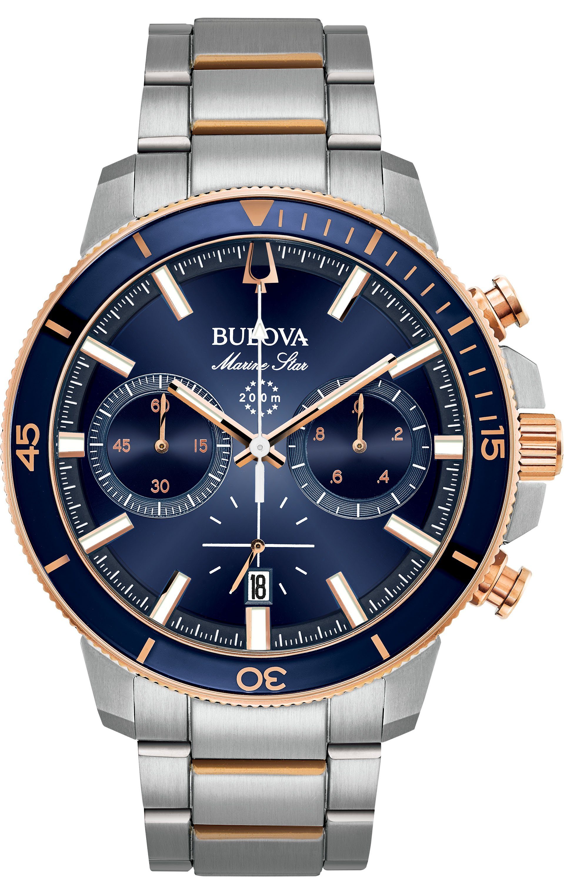Bulova Chronograph Marine Star 98B301, Armbanduhr, Quarzuhr, Herrenuhr, Edelstahlarmband, Datum