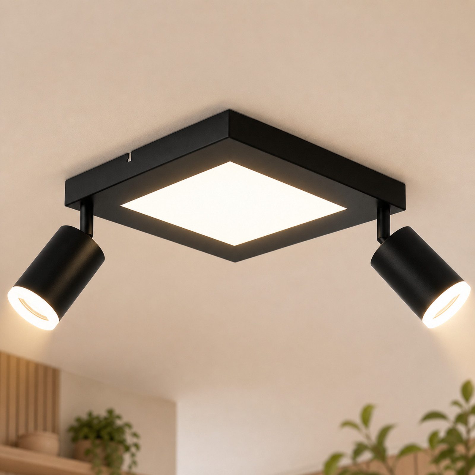 ZMH Deckenstrahler 2 Flammig Schwarz/Weiß 3000K Deckenspot Schlafzimmerlampe für Flur, Augenschutz, Einfache Installtion, LED fest integriert, ohne Leuchtmittel, Schwenkbar 350° GU10 20W (LED Chips) Deckenlampe