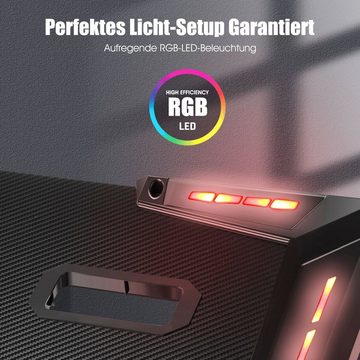 oyajia Gamingtisch Computer-Gaming-Schreibtisch mit LED, 120cm 140cm Gamingtisch Schwarz, Getränkehalter und Kopfhörerhaken, Z-förmiger PC-Gaming-Schreibtisch