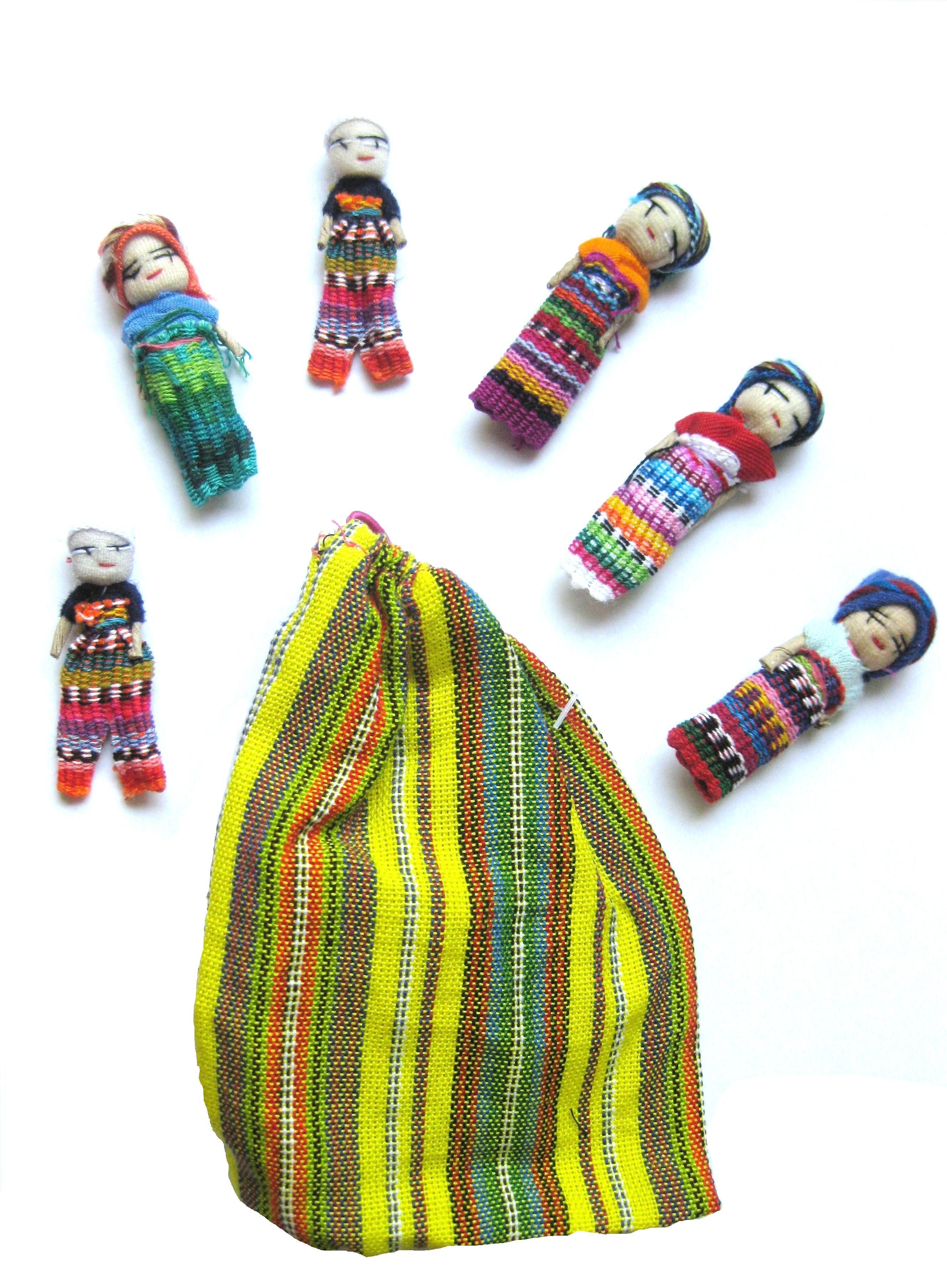 WORU Minipuppe Sorgenpüppchen im Beutel, gross, Sorgenpuppe, Sorgenfresser (6-tlg)