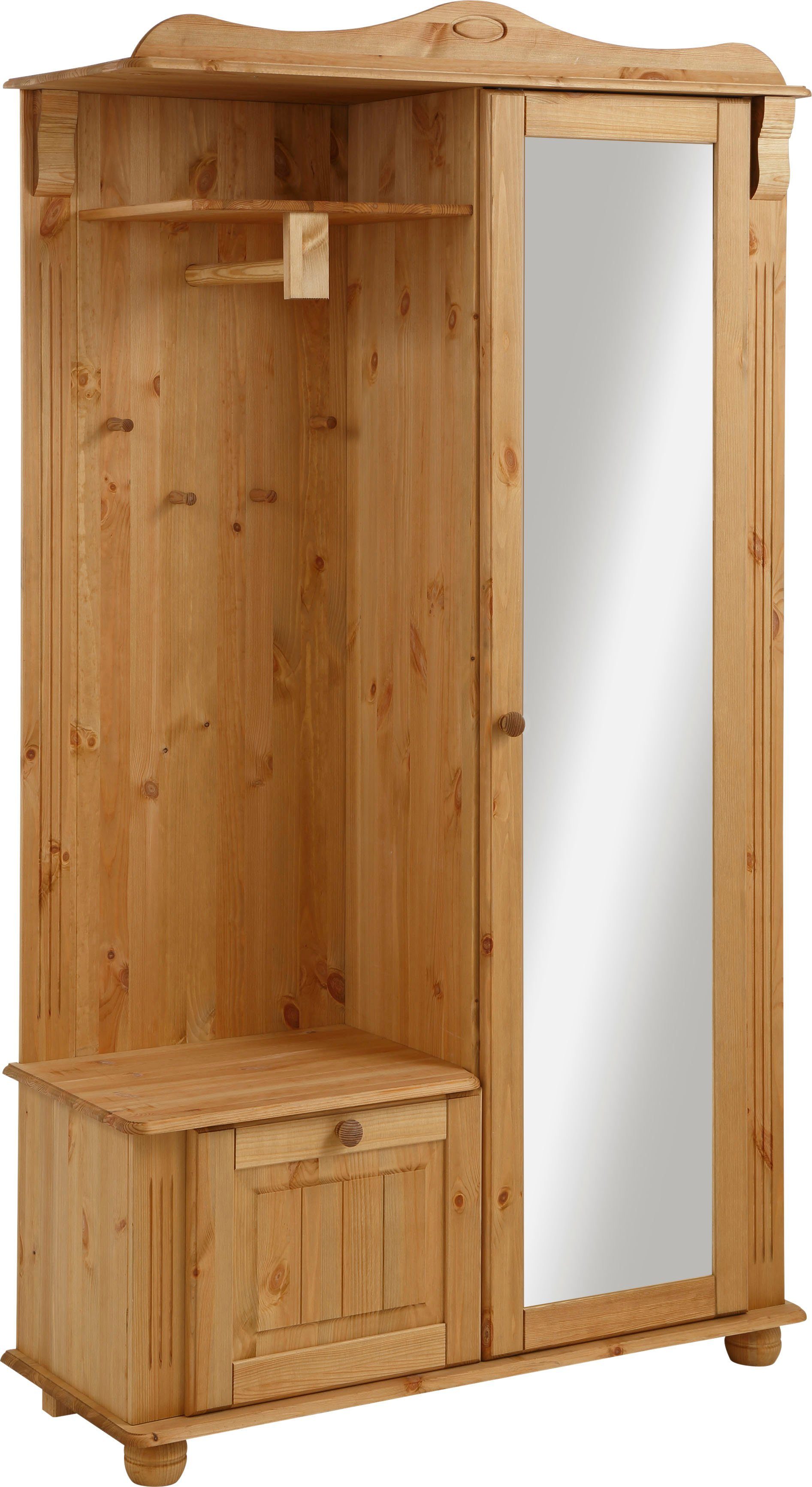 OTTO home Kompaktgarderobe Adele Breite 108 cm, mit Spiegeltür, aus massiver Kiefer, FSC®