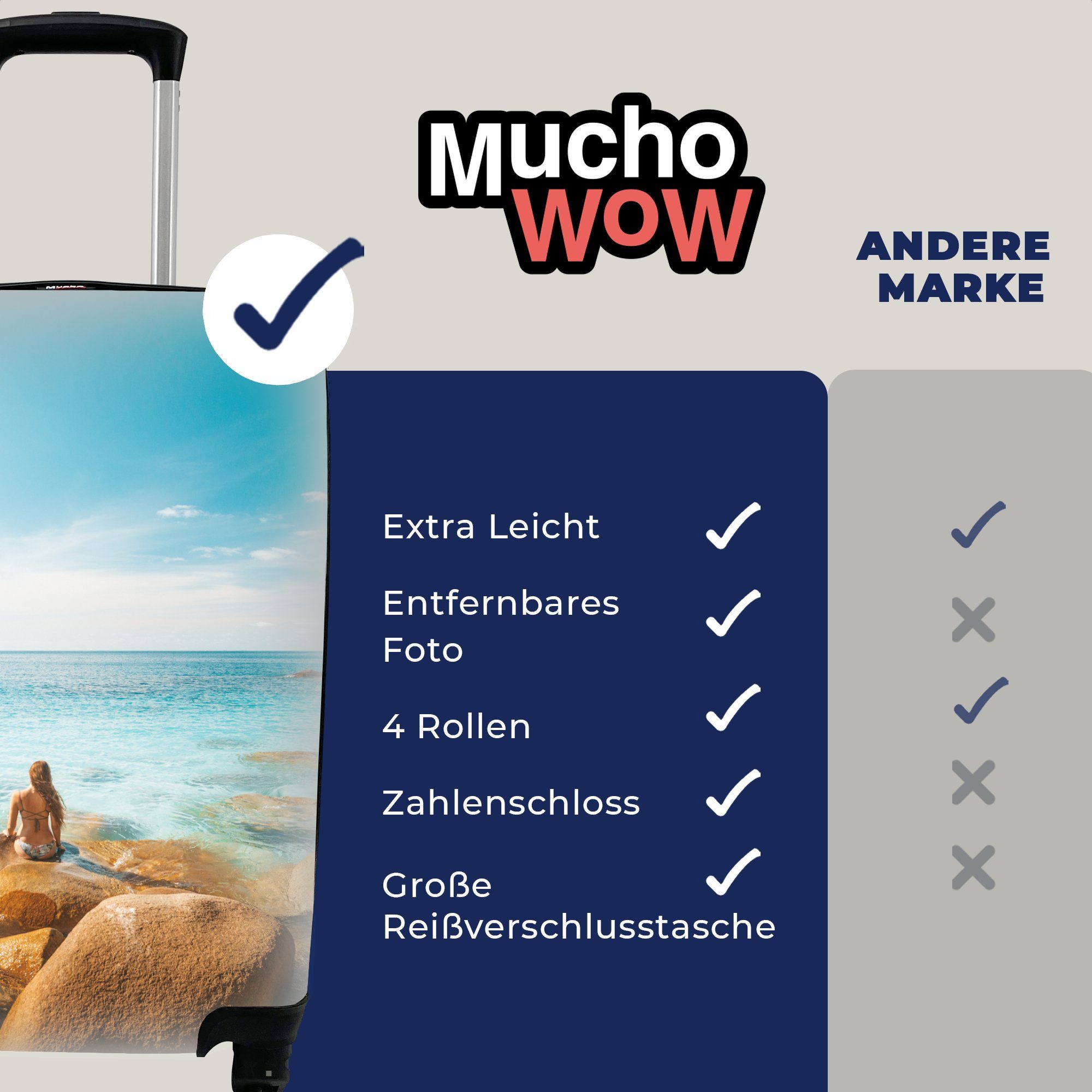 MuchoWow Handgepäckkoffer Wasser mit Handgepäck 4 Reisekoffer - für Felsen, Ferien, Trolley, rollen, Reisetasche Meer Rollen, 