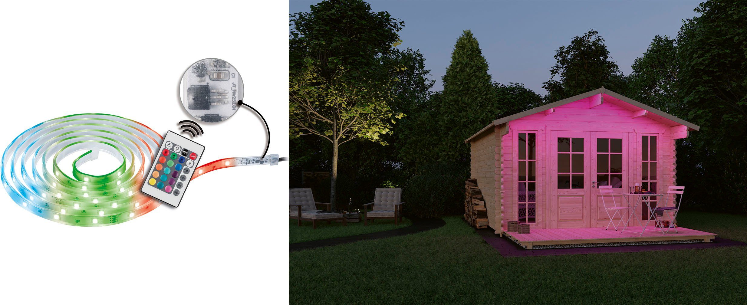 beschichtet, RGB Basisset Paulmann 3m Outdoor SimpLED LED-Streifen 1-flammig 52lm/m 8,5W IP44