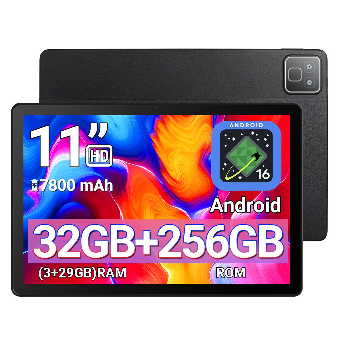 Happybe 11 Zoll Android 16, HD 1280x800, 7800mAh, Wifi 6, 128 GB/256GB Tablet (11", 256 GB, Android, 5 Kerne)