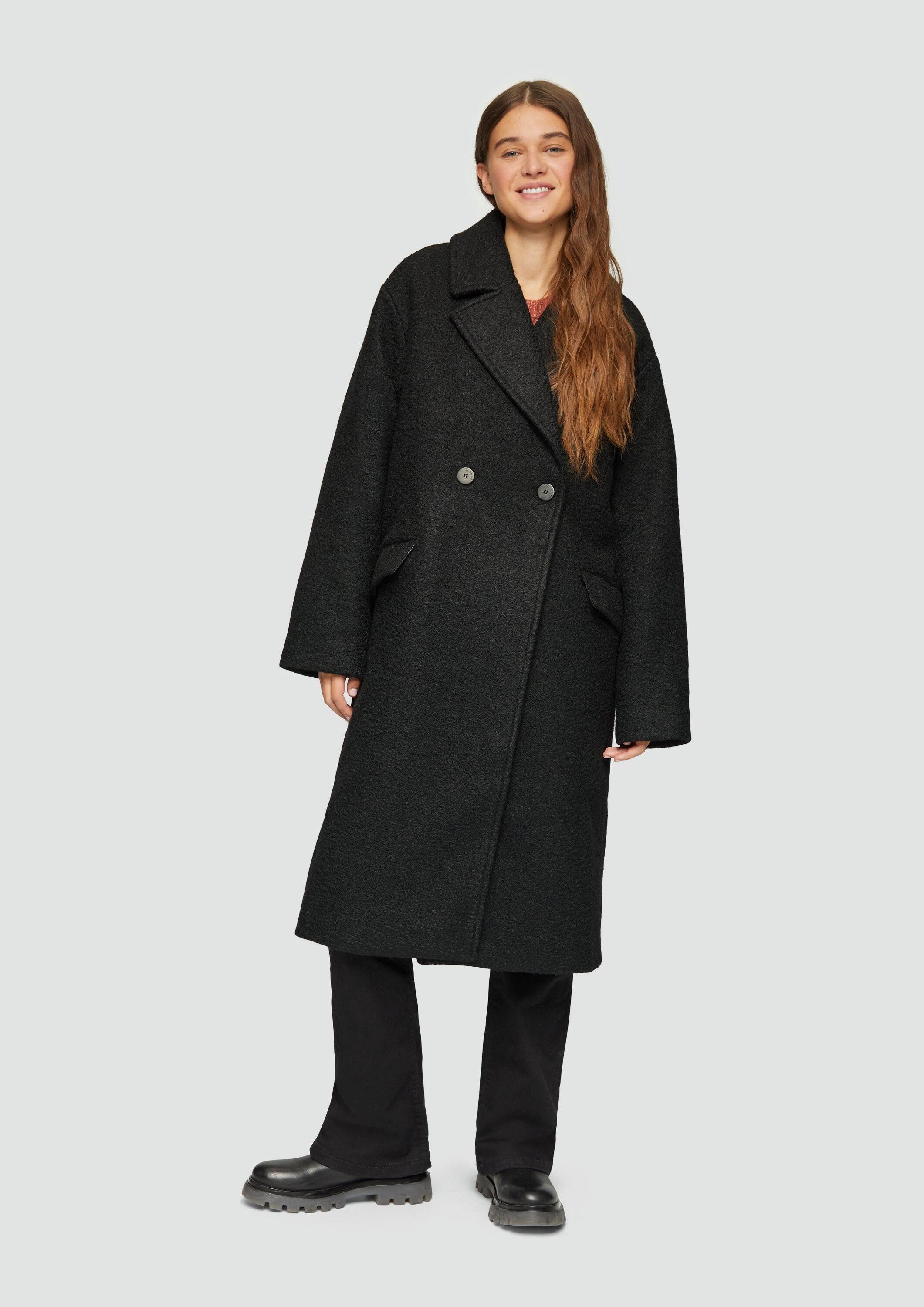 QS Funktionsmantel Outdoor-Mantel Oversized-Mantel aus Bouclé günstig online kaufen