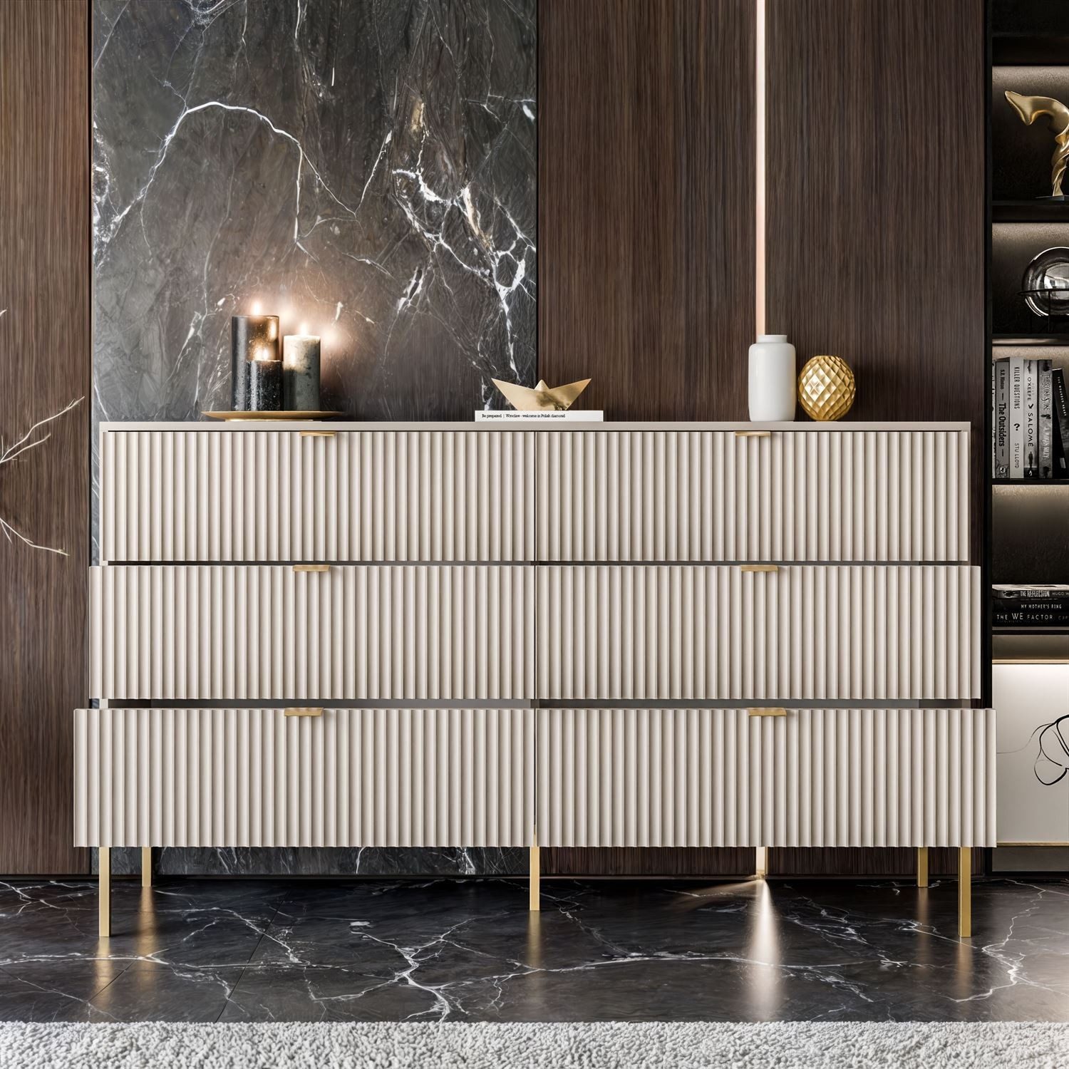Lookway Kommode CORTADO GOLD KS154 mit Schubladen, 154x39x91 cm – Bild 5 von 5