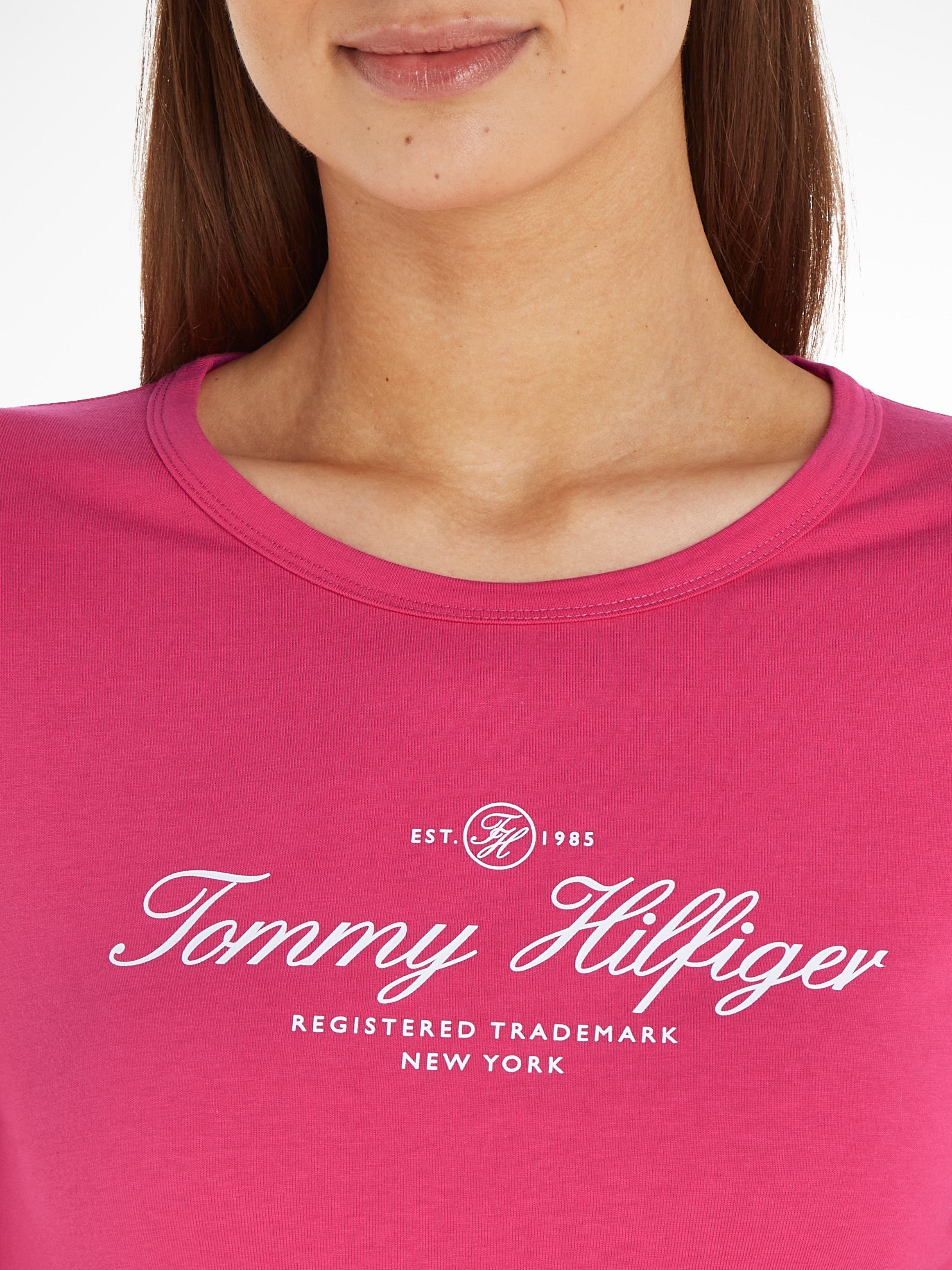 Tommy Hilfiger Langarmshirt SLIM SIGNATURE mit Logo-Schriftzug 3/4SLV NK Hilfiger Signature Tommy OPEN Bright_Cerise_Pink
